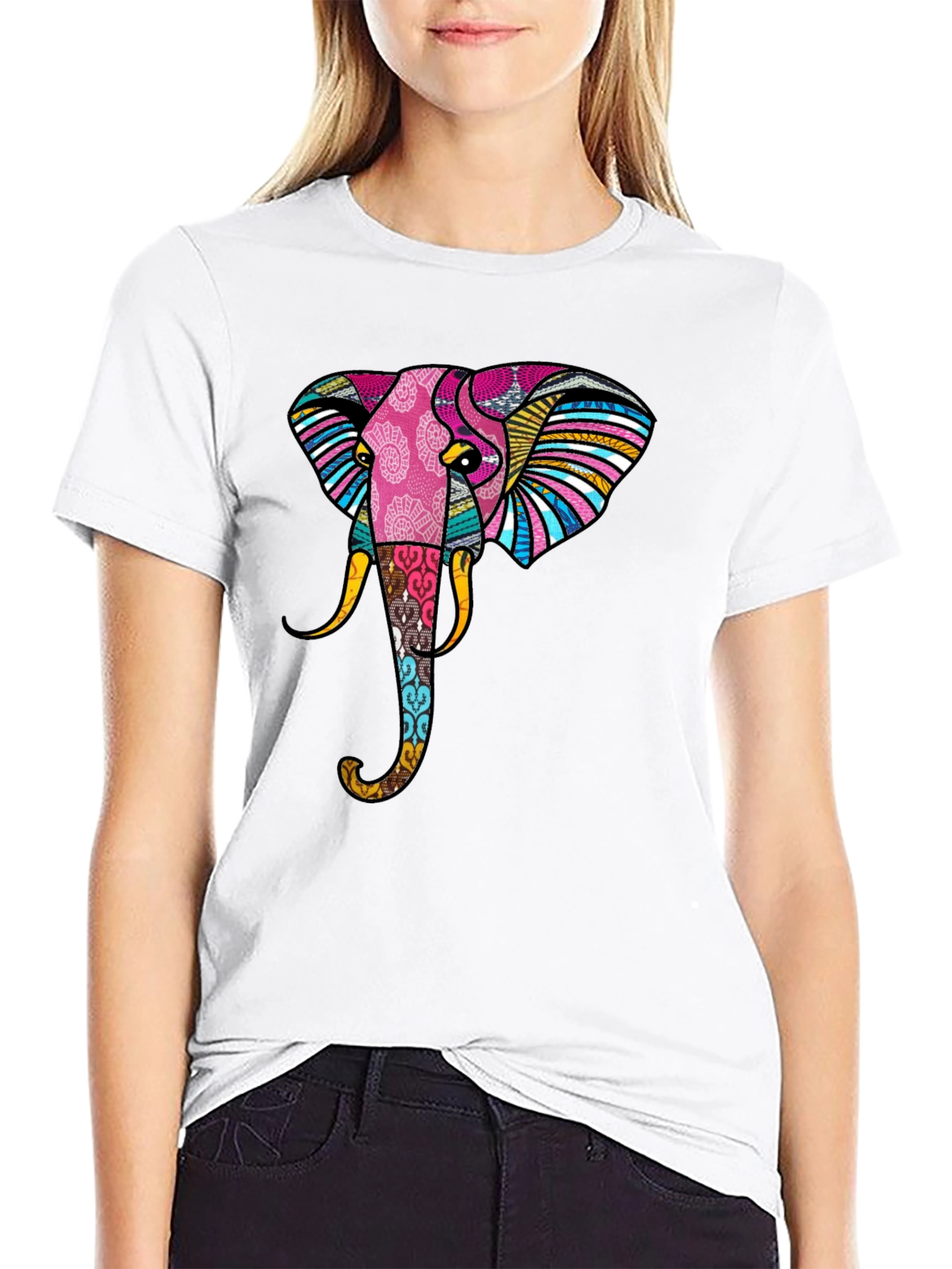 Stylish Elephant Graphic Print Black T-Shirt