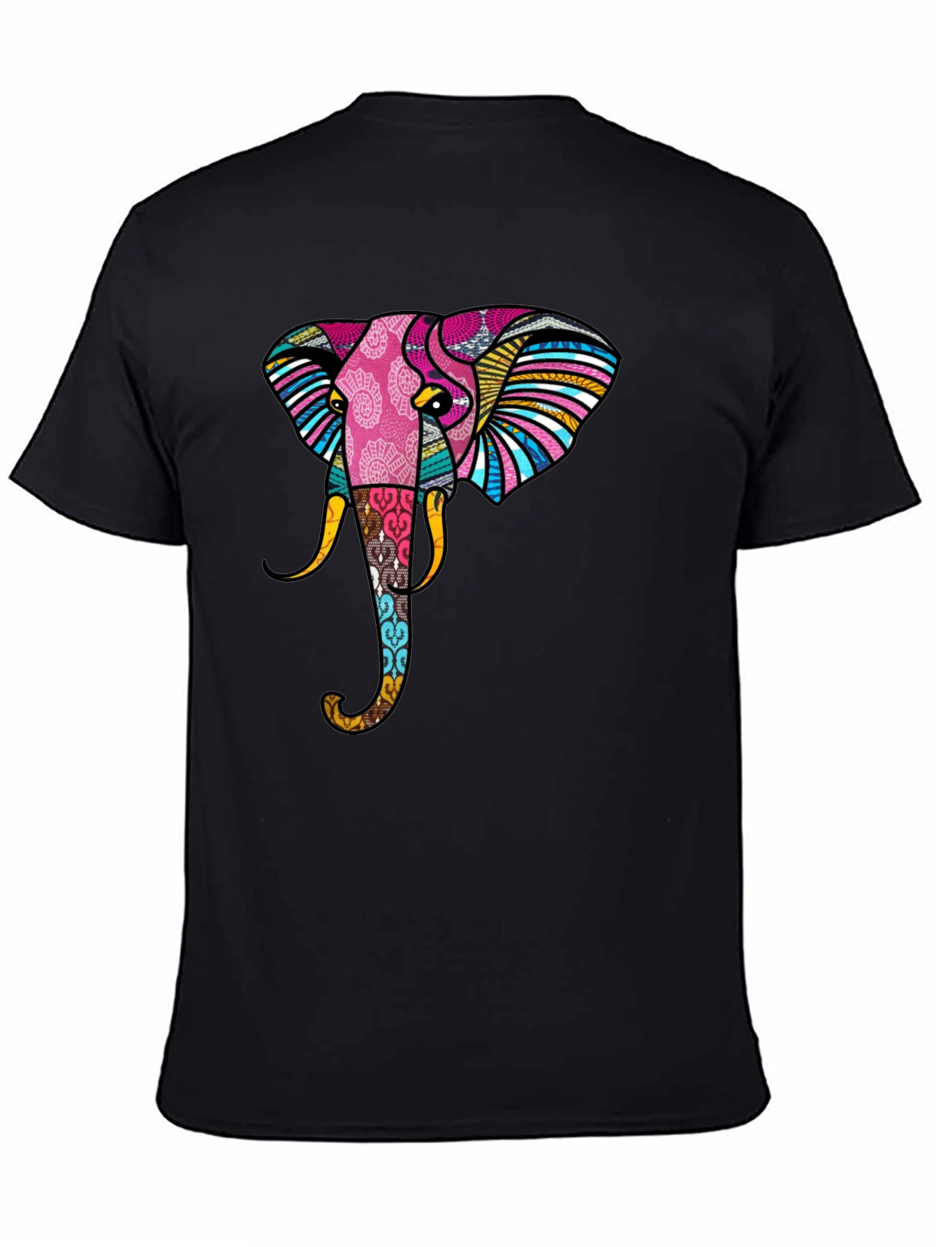 Stylish Elephant Graphic Print Black T-Shirt