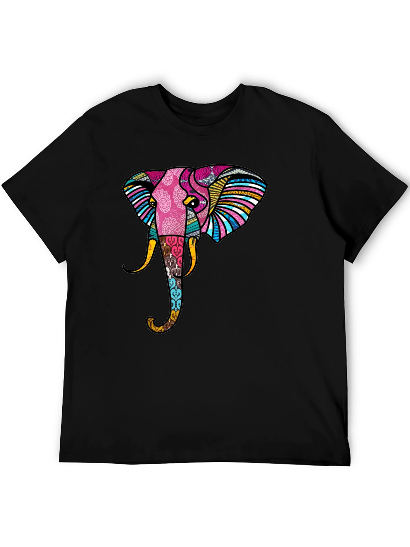 Stylish Elephant Graphic Print Black T-Shirt