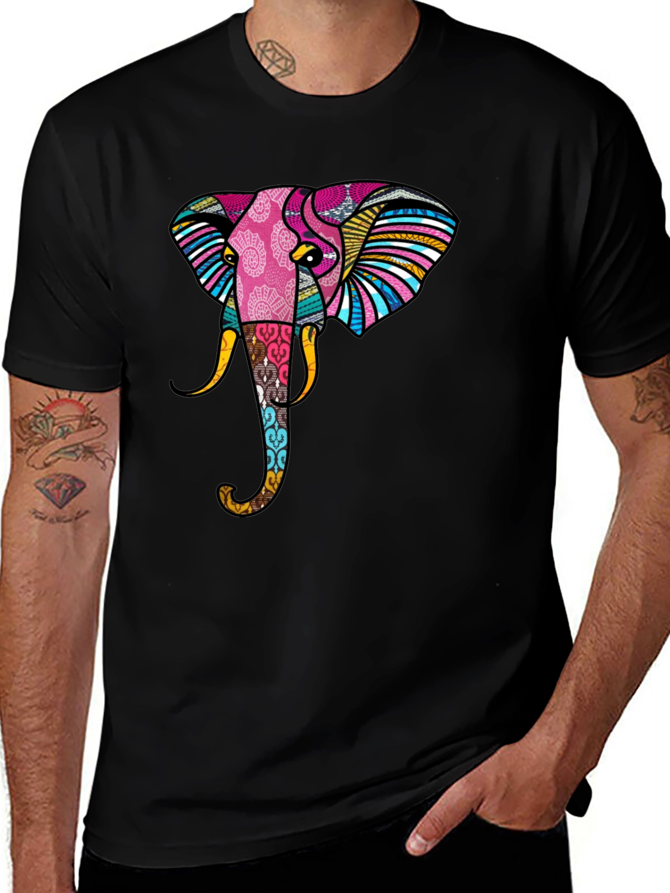 Stylish Elephant Graphic Print Black T-Shirt