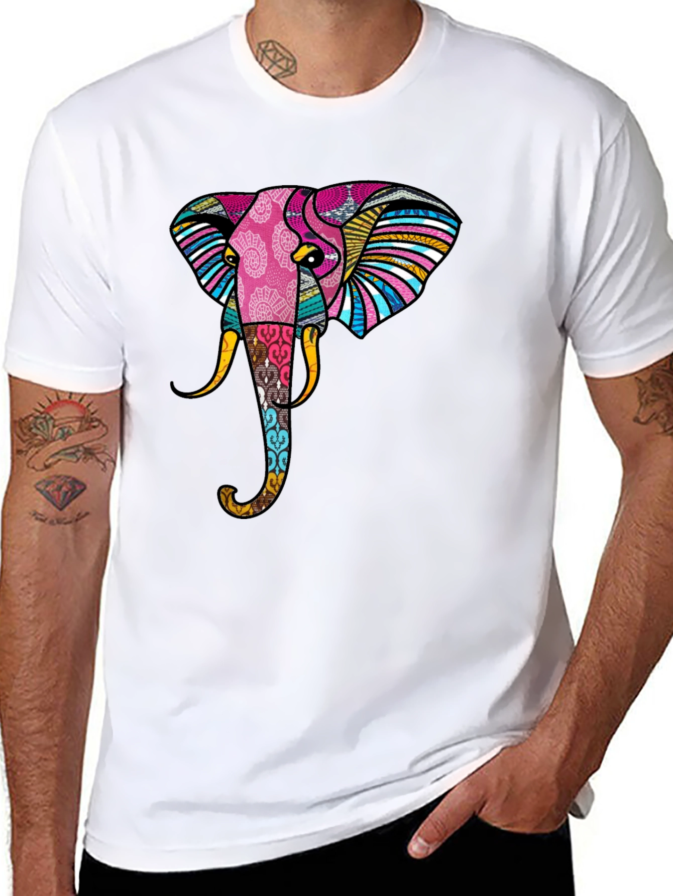 Stylish Elephant Graphic Print Black T-Shirt