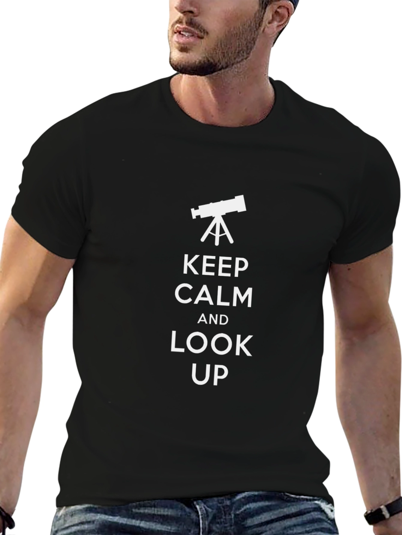 Keep Calm Look Up Telescope Graphic Tee