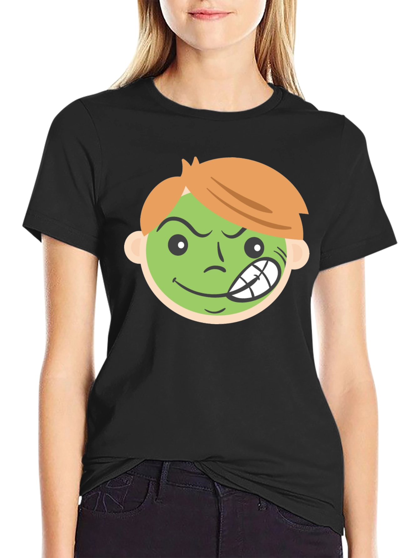 Cartoon Grin Black T-Shirt