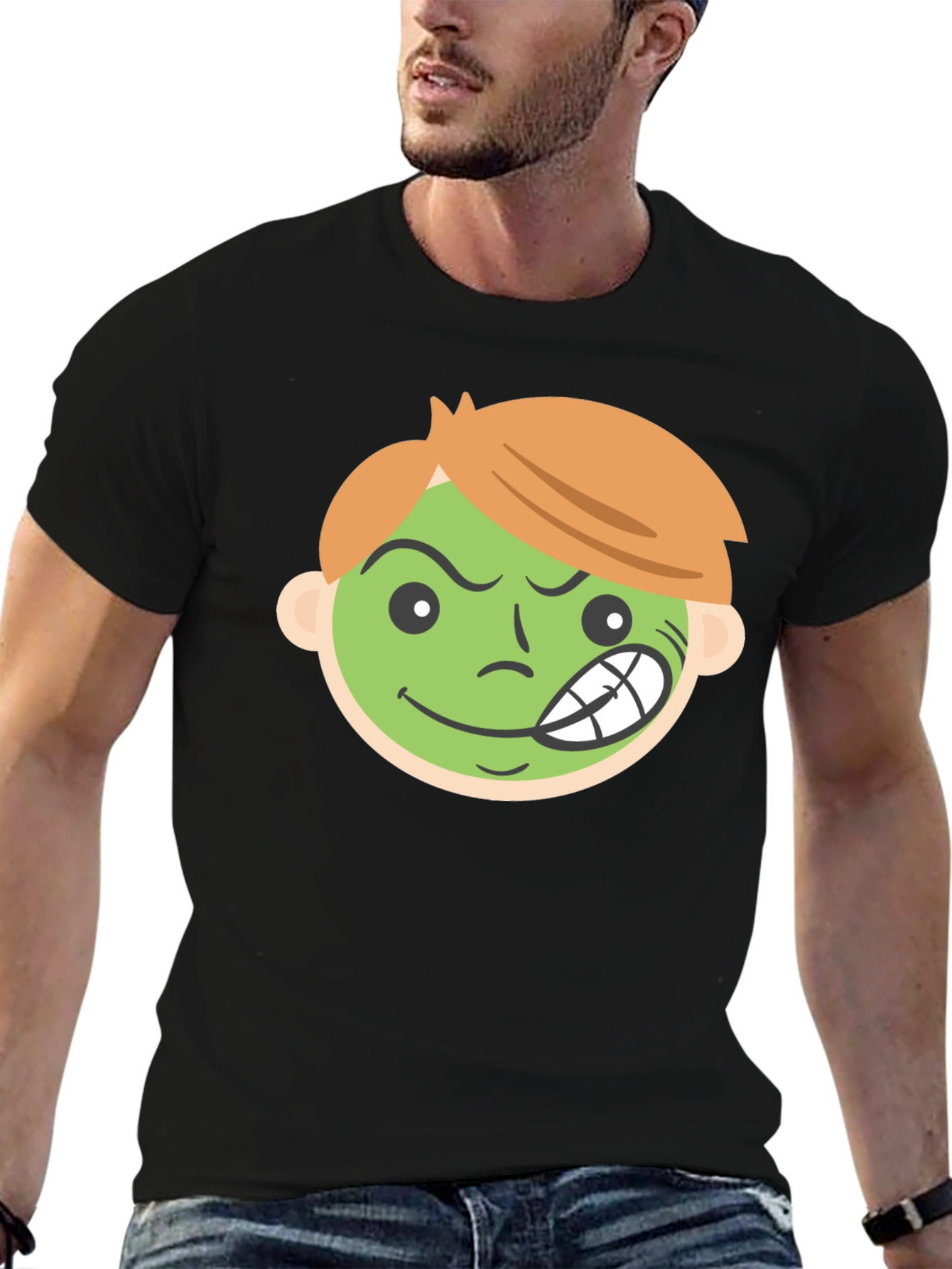 Cartoon Grin Black T-Shirt