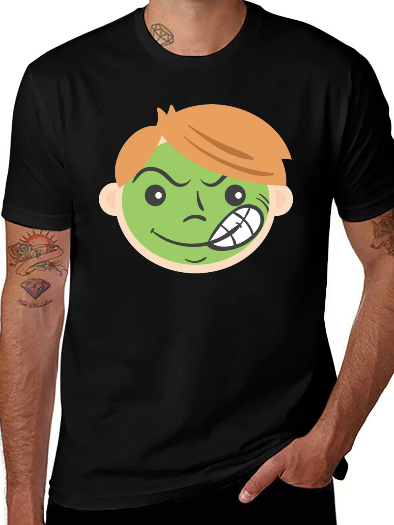 Cartoon Grin Black T-Shirt