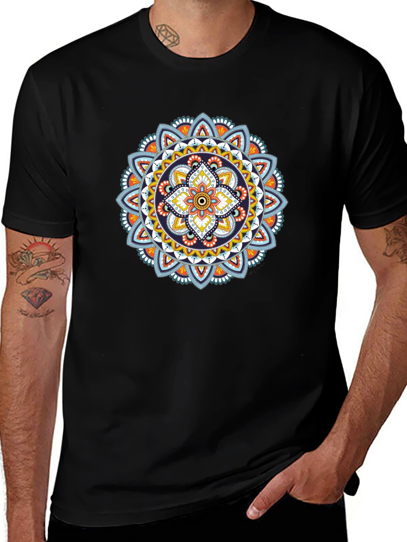Mandala Print Black T-Shirt - Casual & Stylish