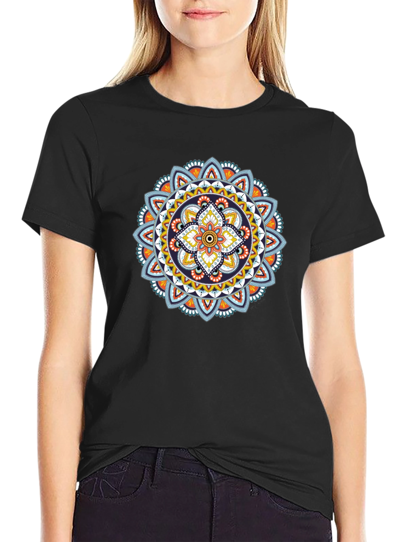 Mandala Print Black T-Shirt - Casual & Stylish