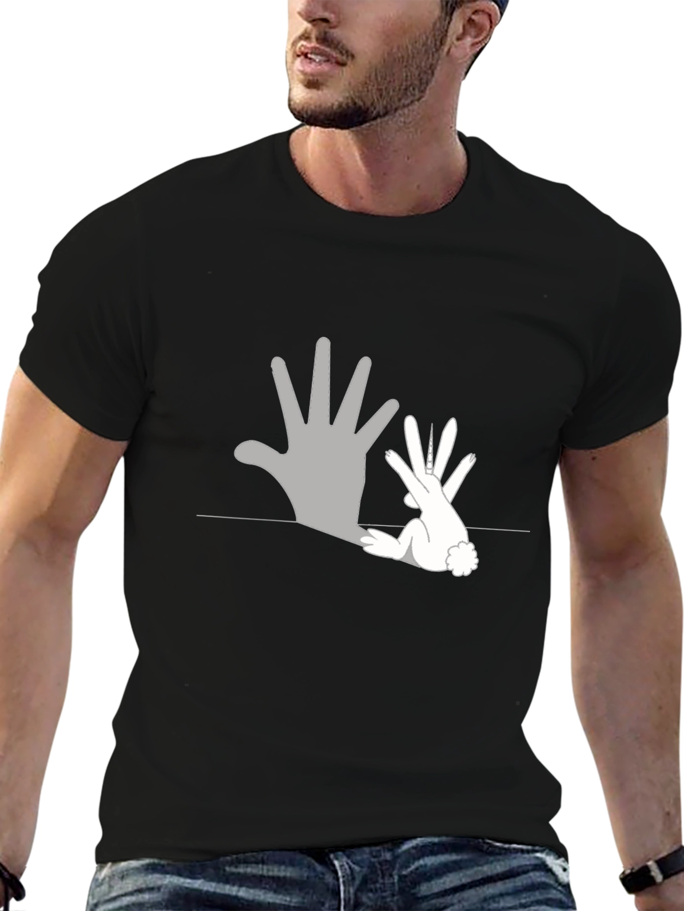 Rabbit Shadow T-Shirt - Black Cotton Tee