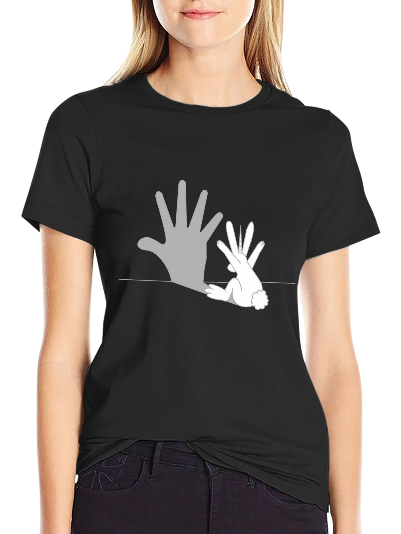 Rabbit Shadow T-Shirt - Black Cotton Tee