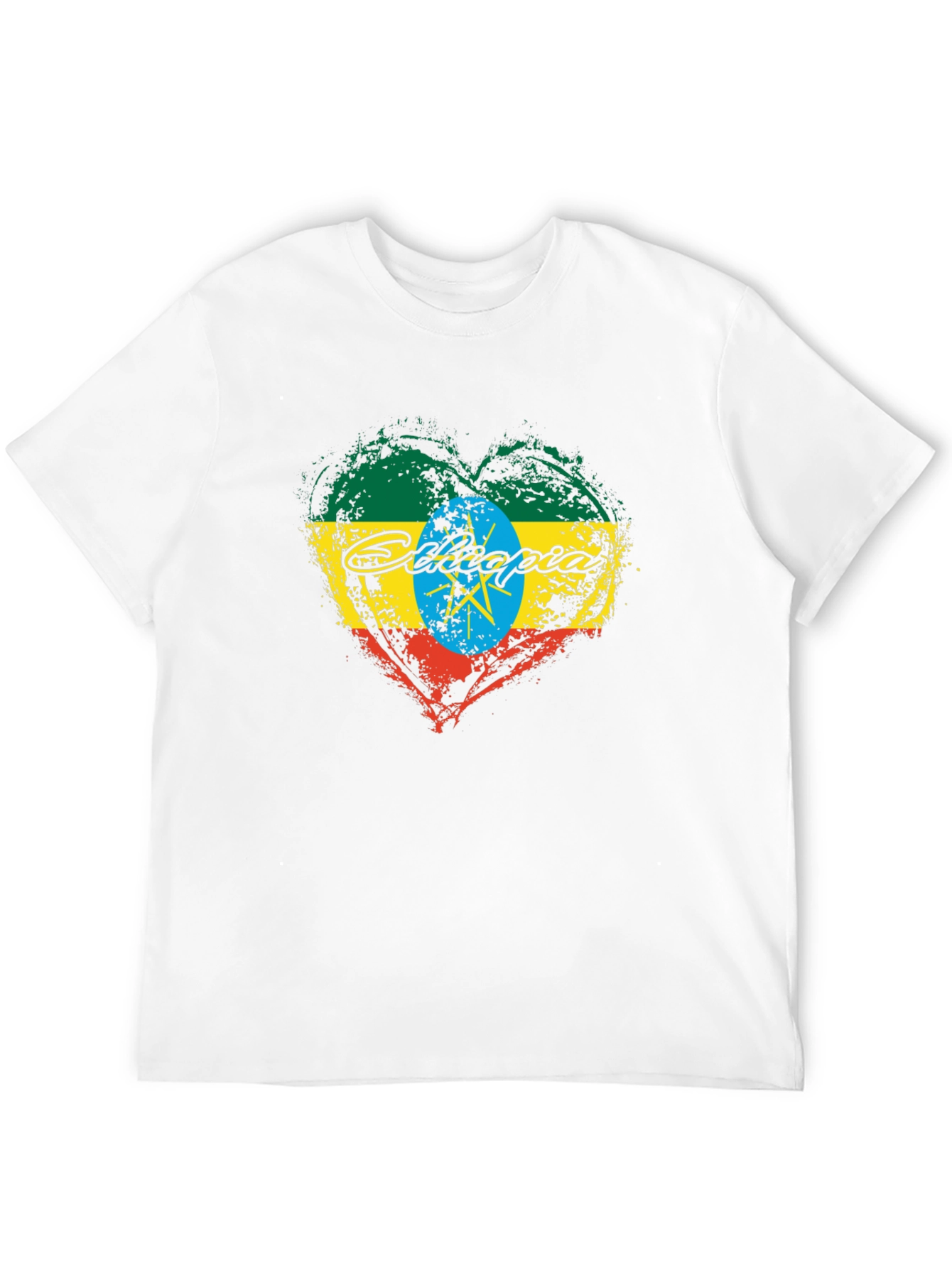 Ethiopia Flag Heart Graphic Black T-Shirt