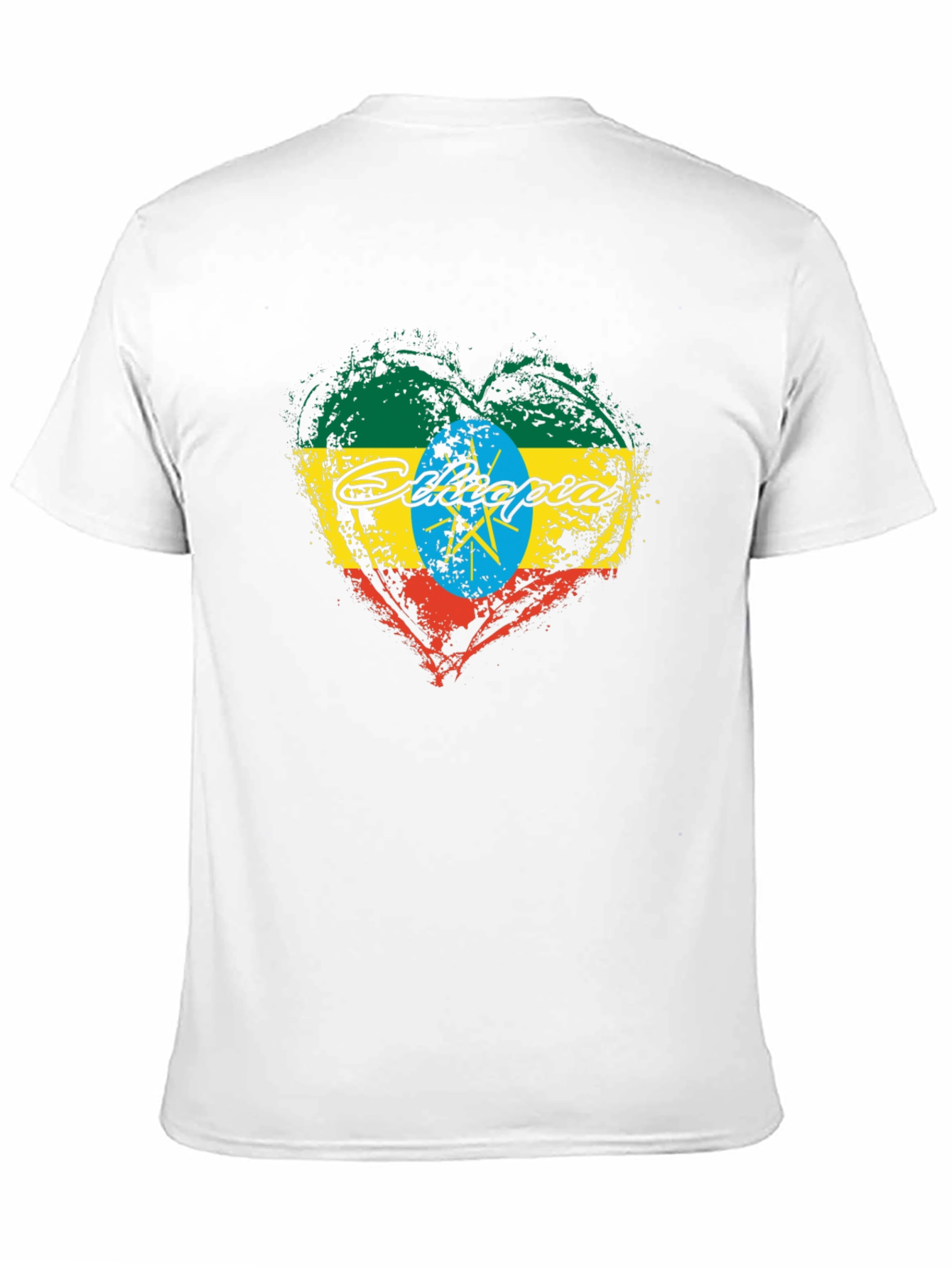 Ethiopia Flag Heart Graphic Black T-Shirt