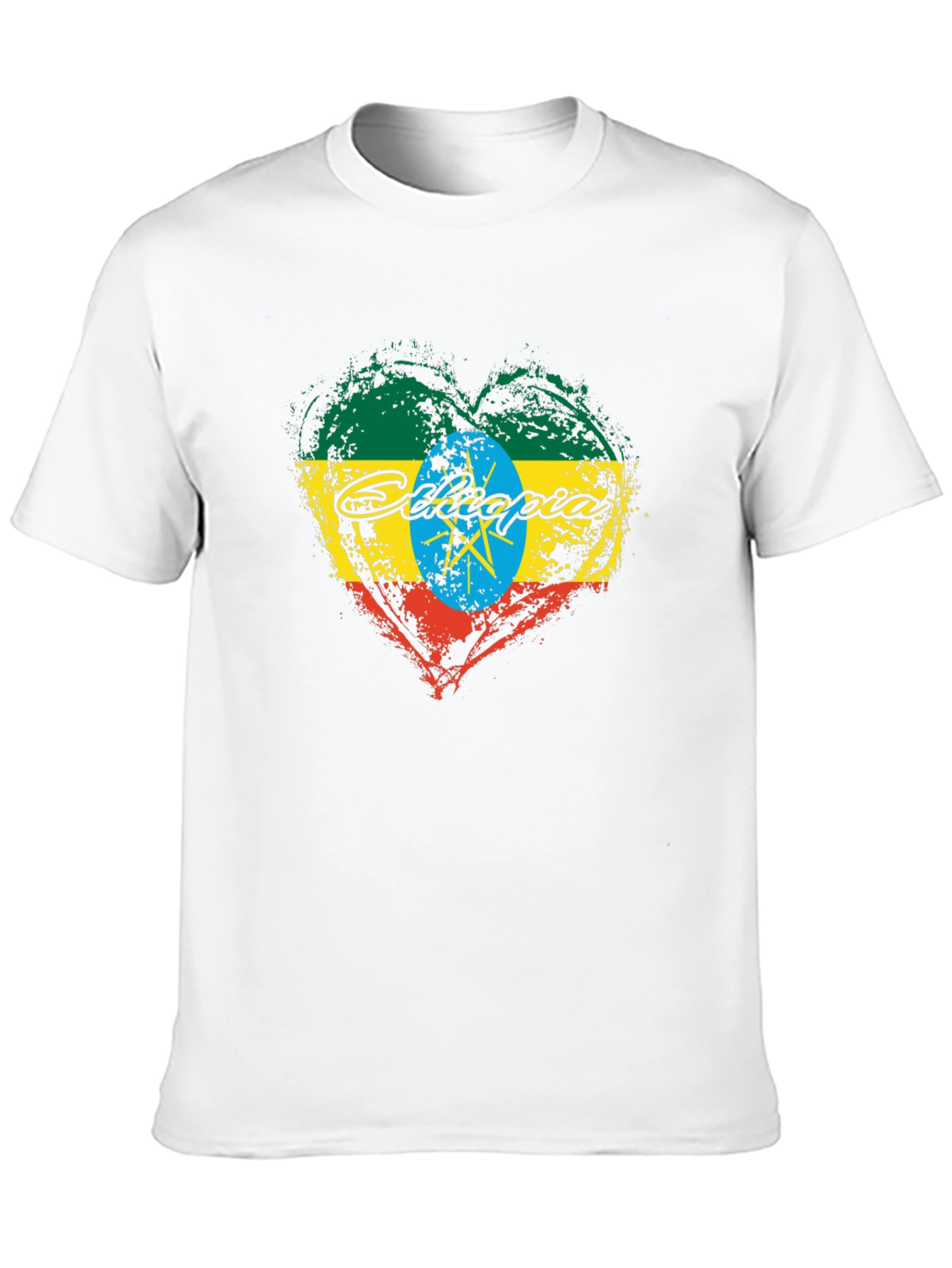 Ethiopia Flag Heart Graphic Black T-Shirt