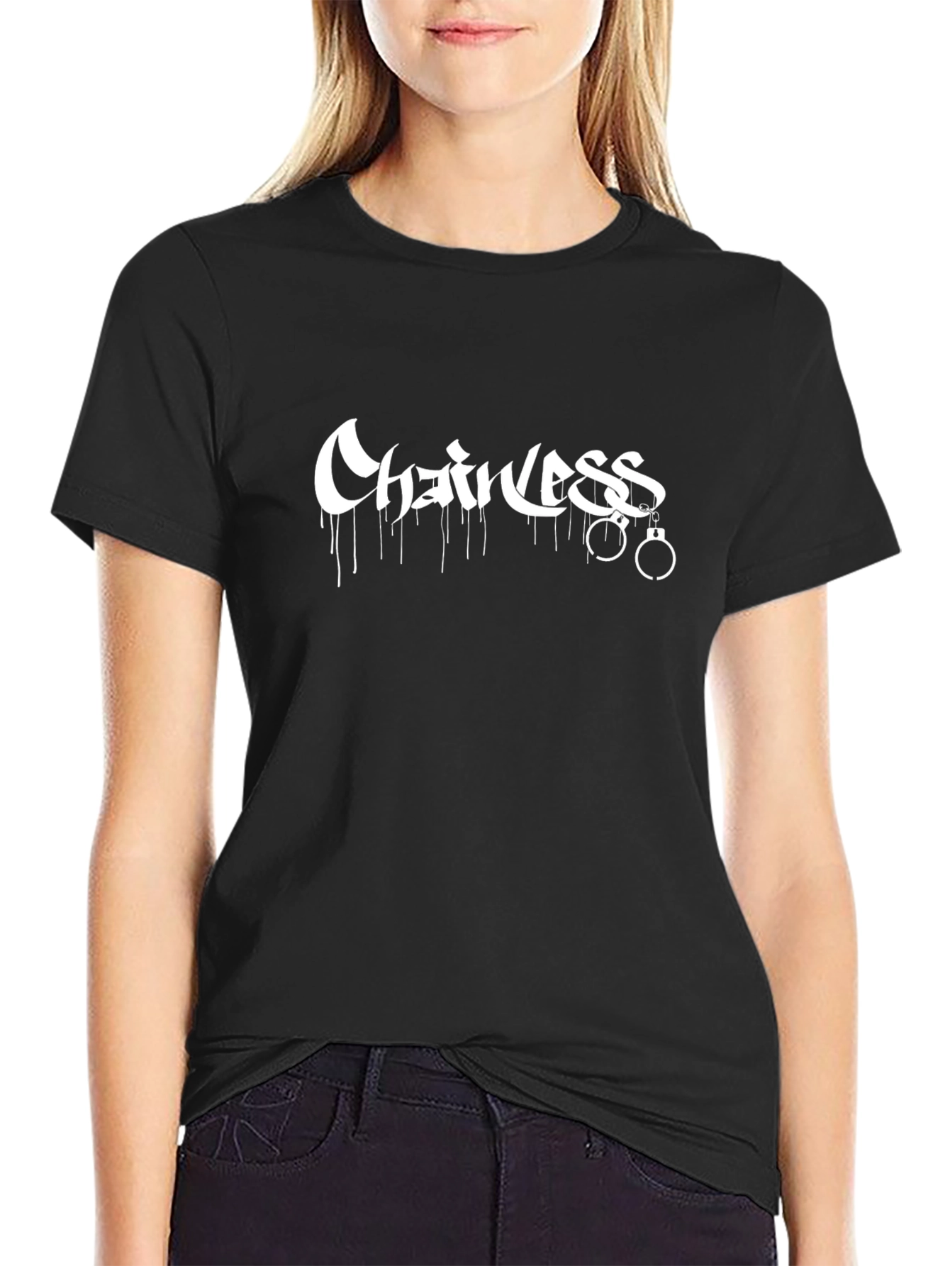 Chainless Graphic Print Black T-Shirt