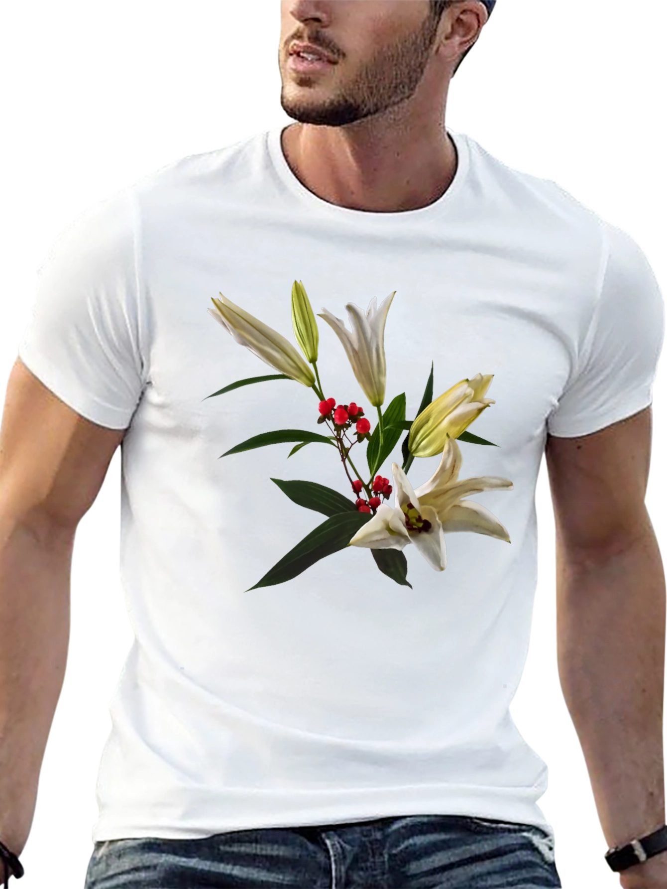 Floral Lily Graphic Black T-Shirt