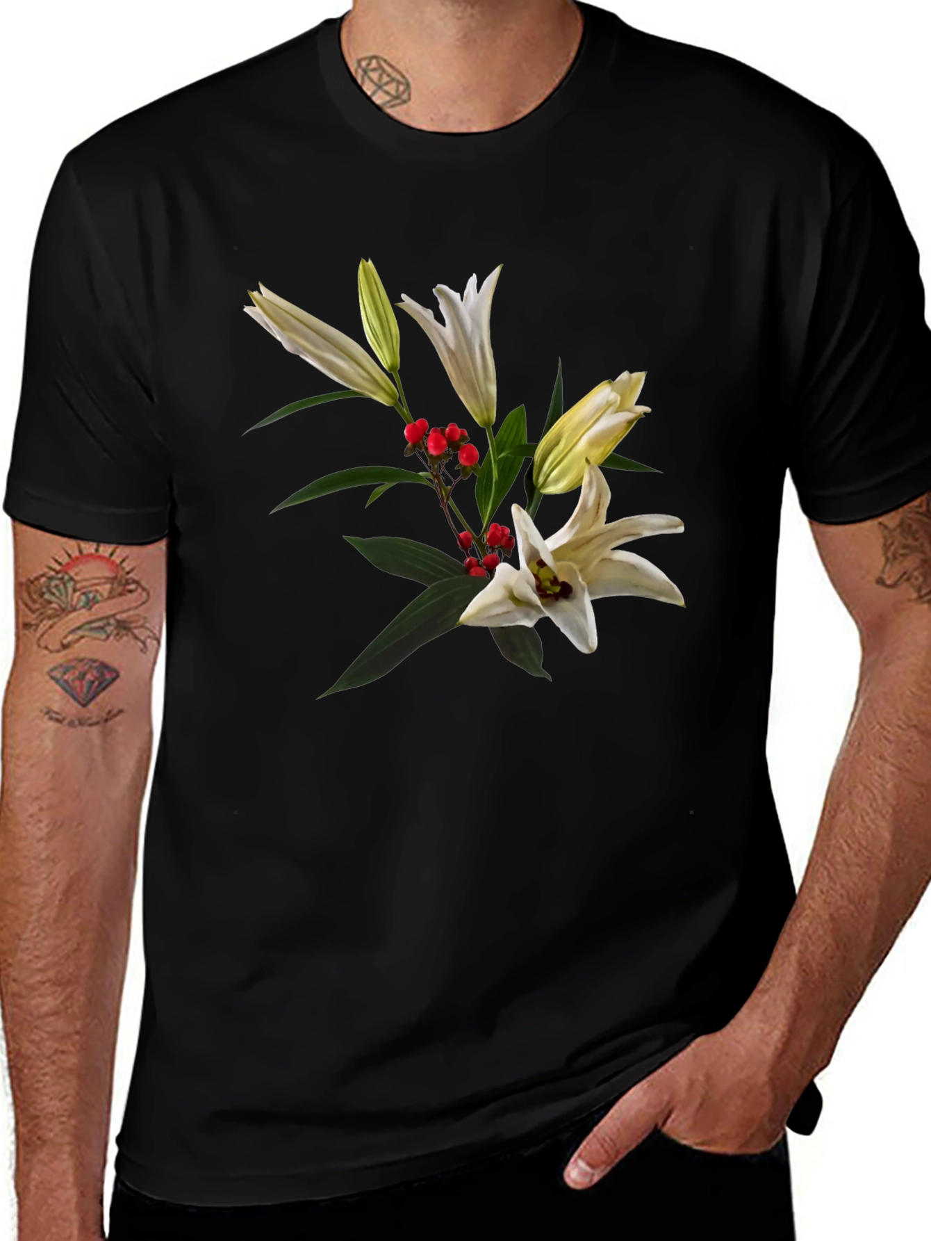 Floral Lily Graphic Black T-Shirt