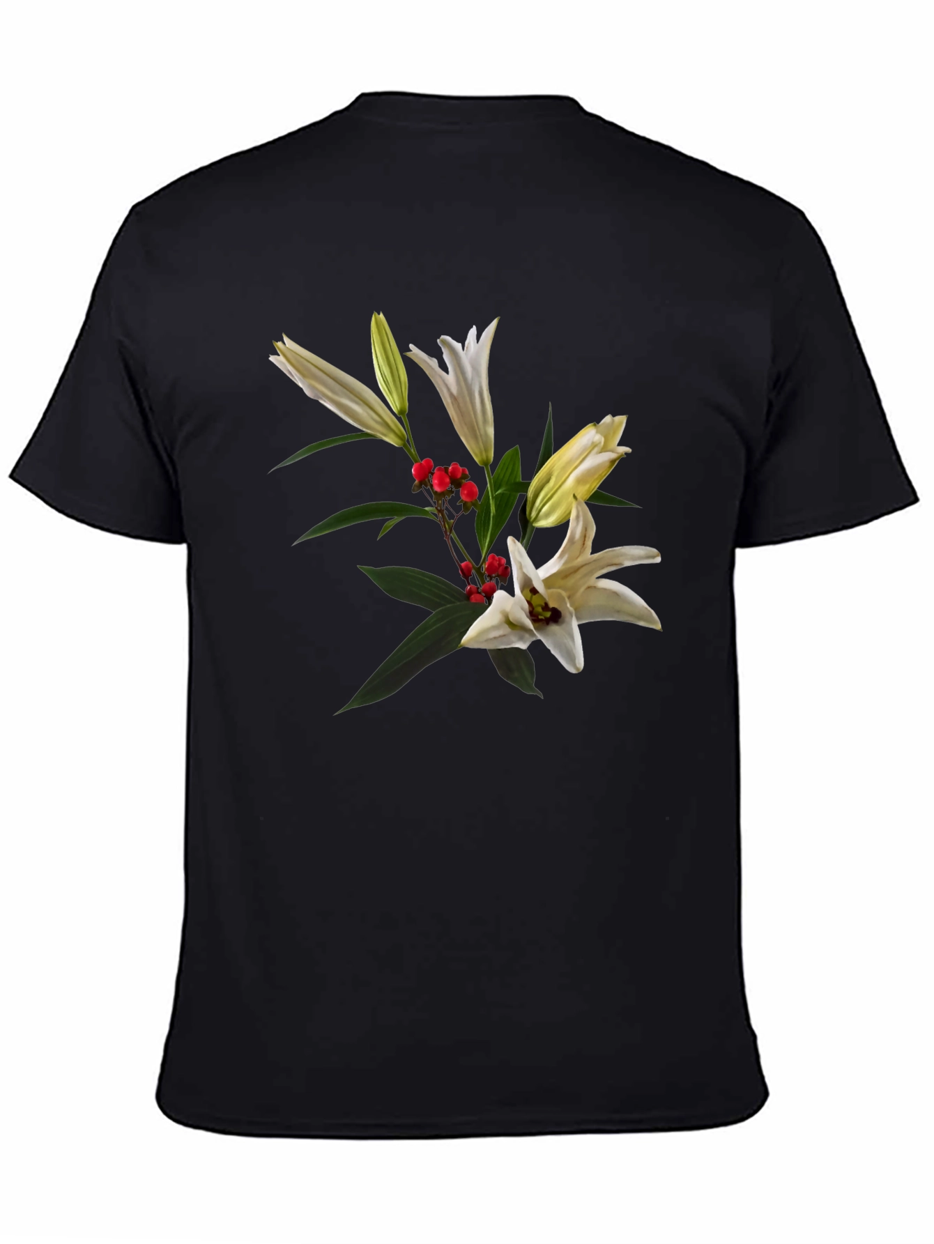 Floral Lily Graphic Black T-Shirt