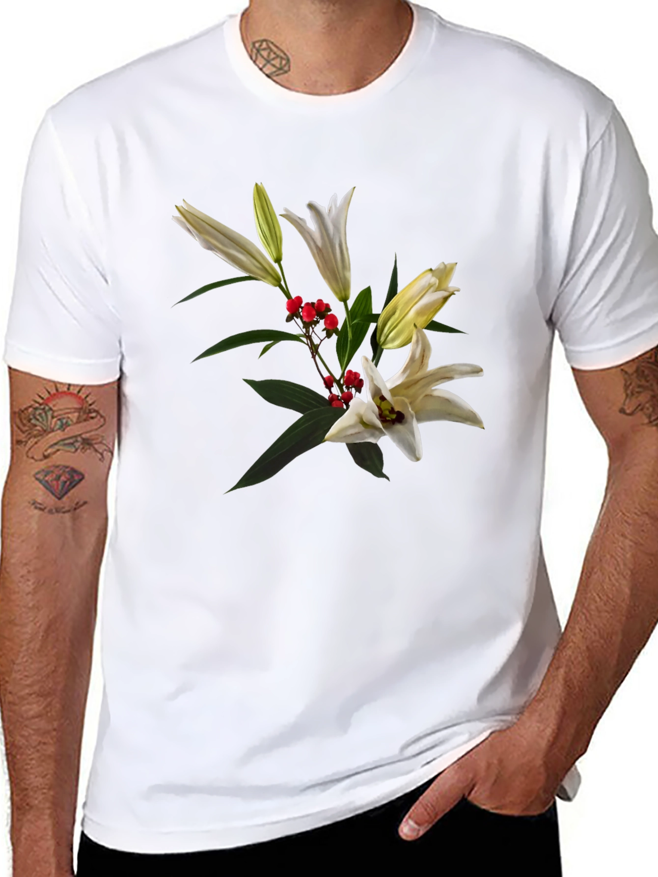 Floral Lily Graphic Black T-Shirt