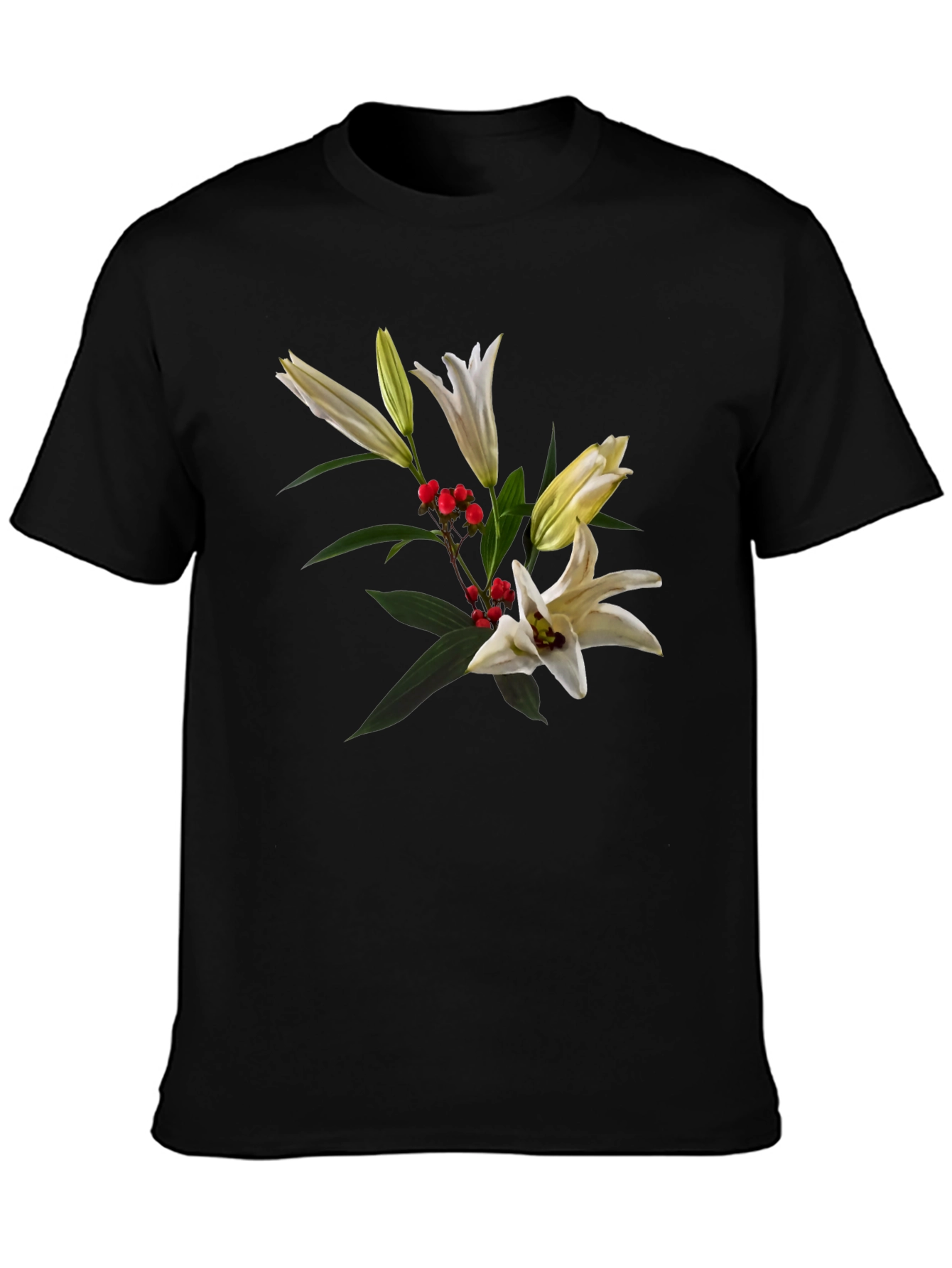 Floral Lily Graphic Black T-Shirt