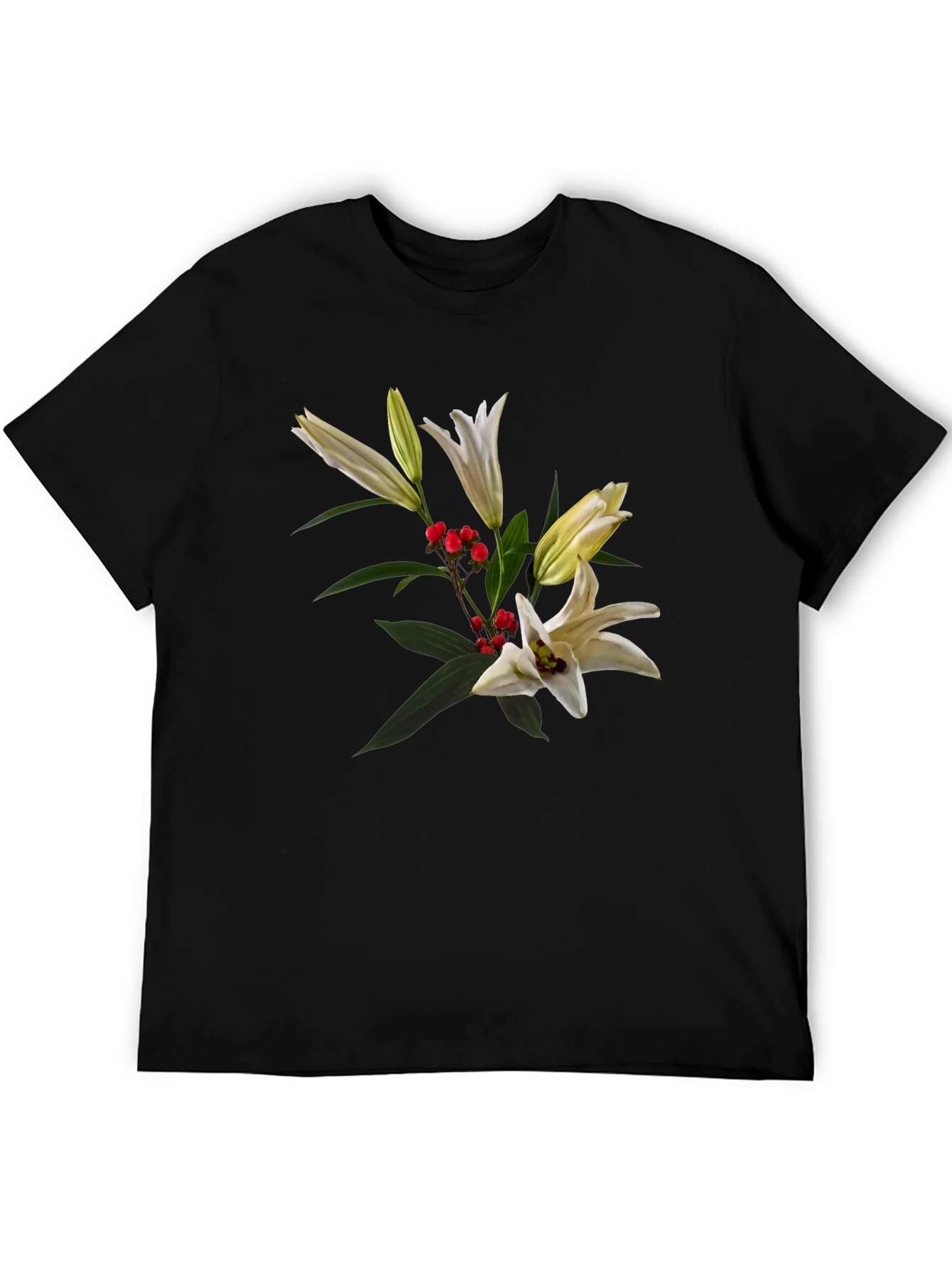 Floral Lily Graphic Black T-Shirt