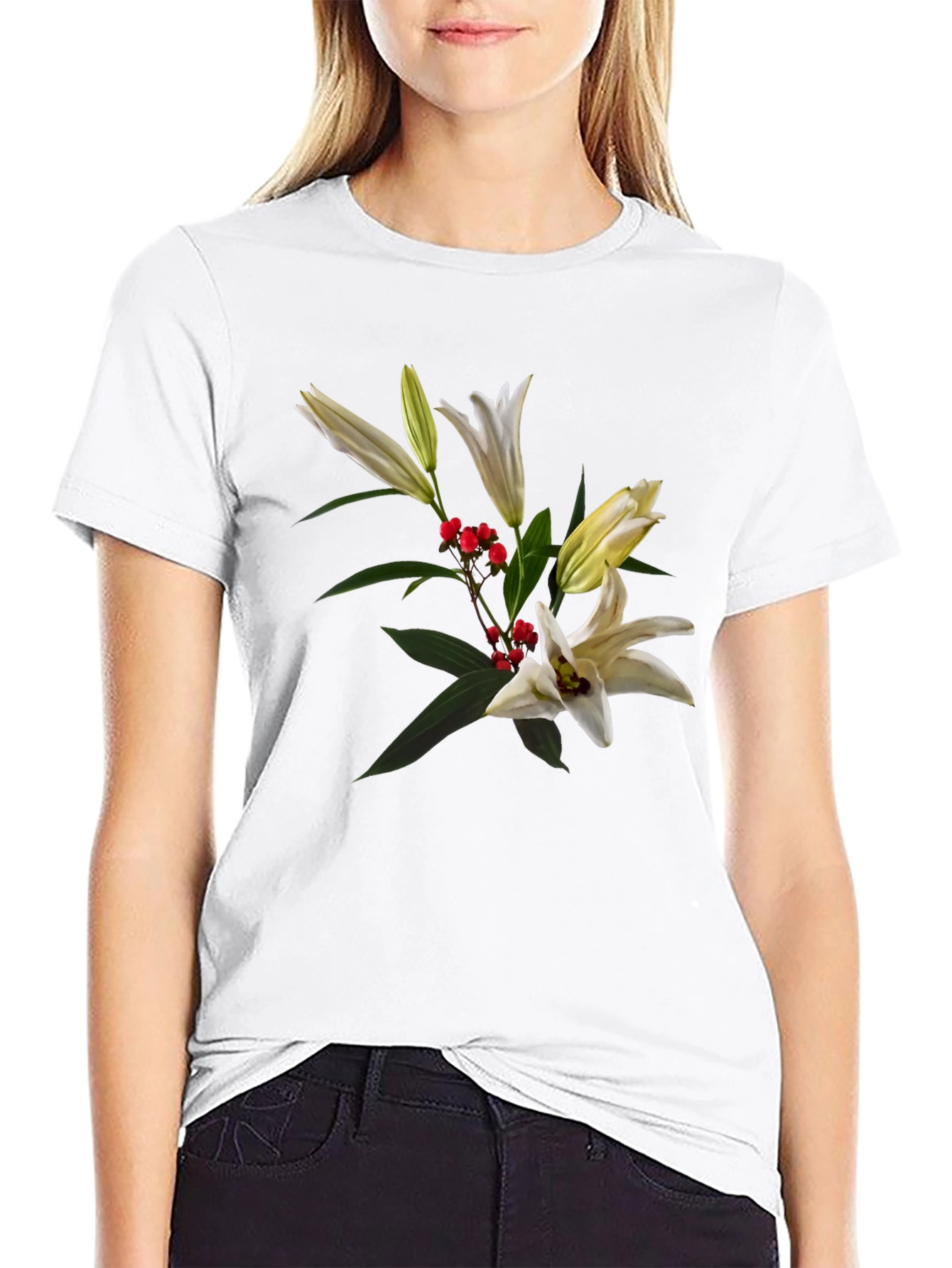 Floral Lily Graphic Black T-Shirt
