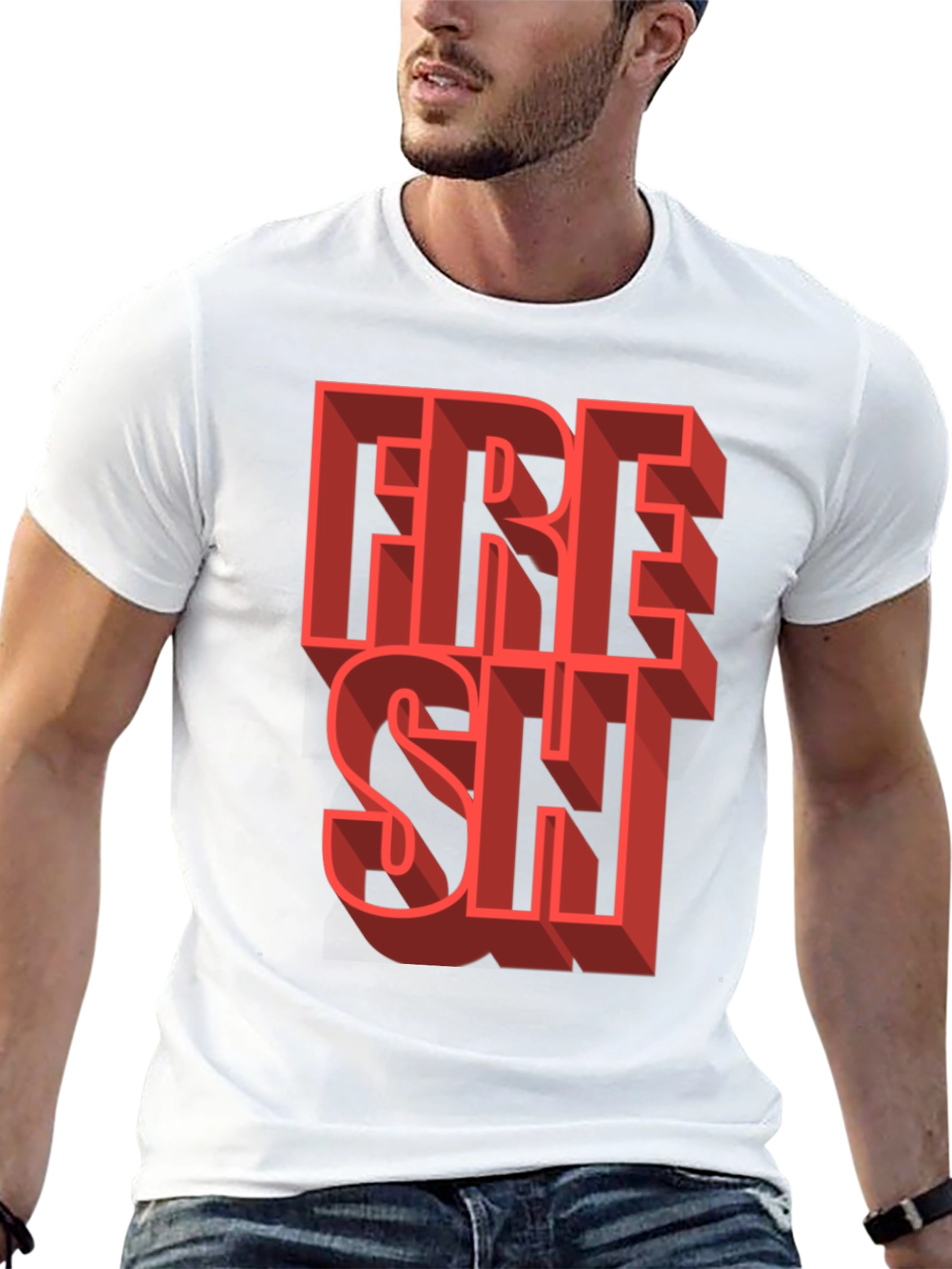 Fresh Graphic Tee - Trendy 3D Lettering Black T-Shirt