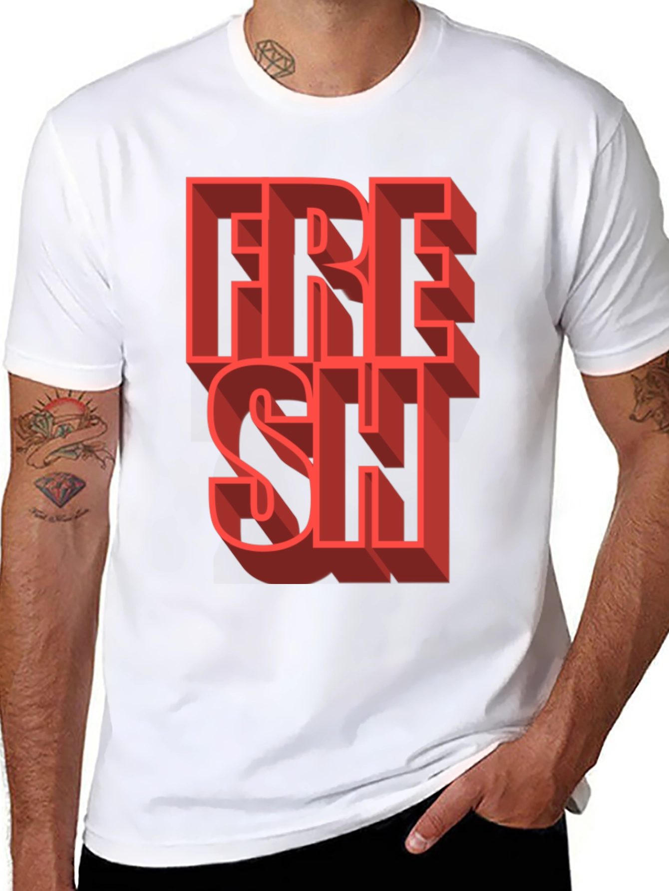 Fresh Graphic Tee - Trendy 3D Lettering Black T-Shirt