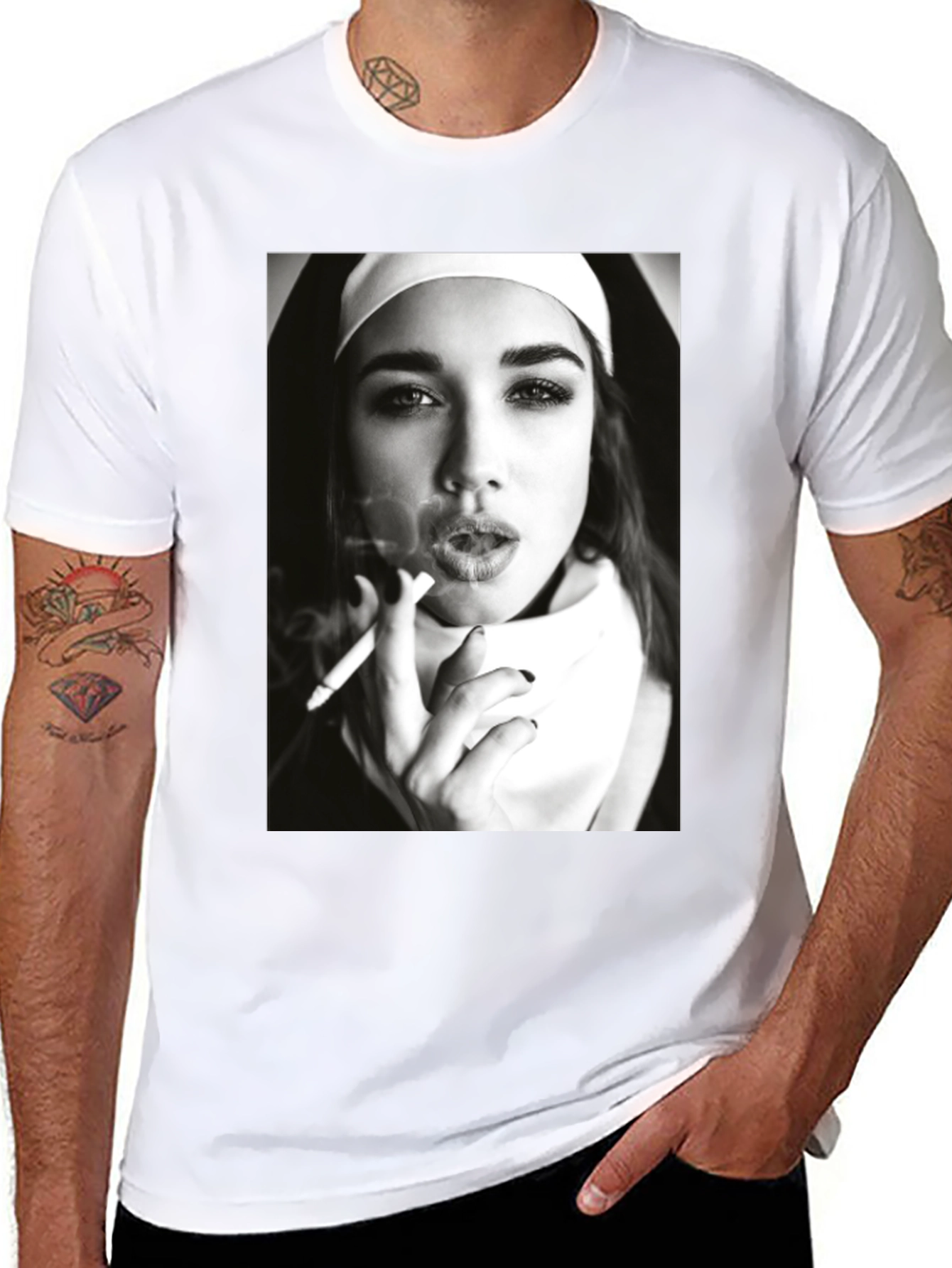 Nun Smoking Black T-Shirt