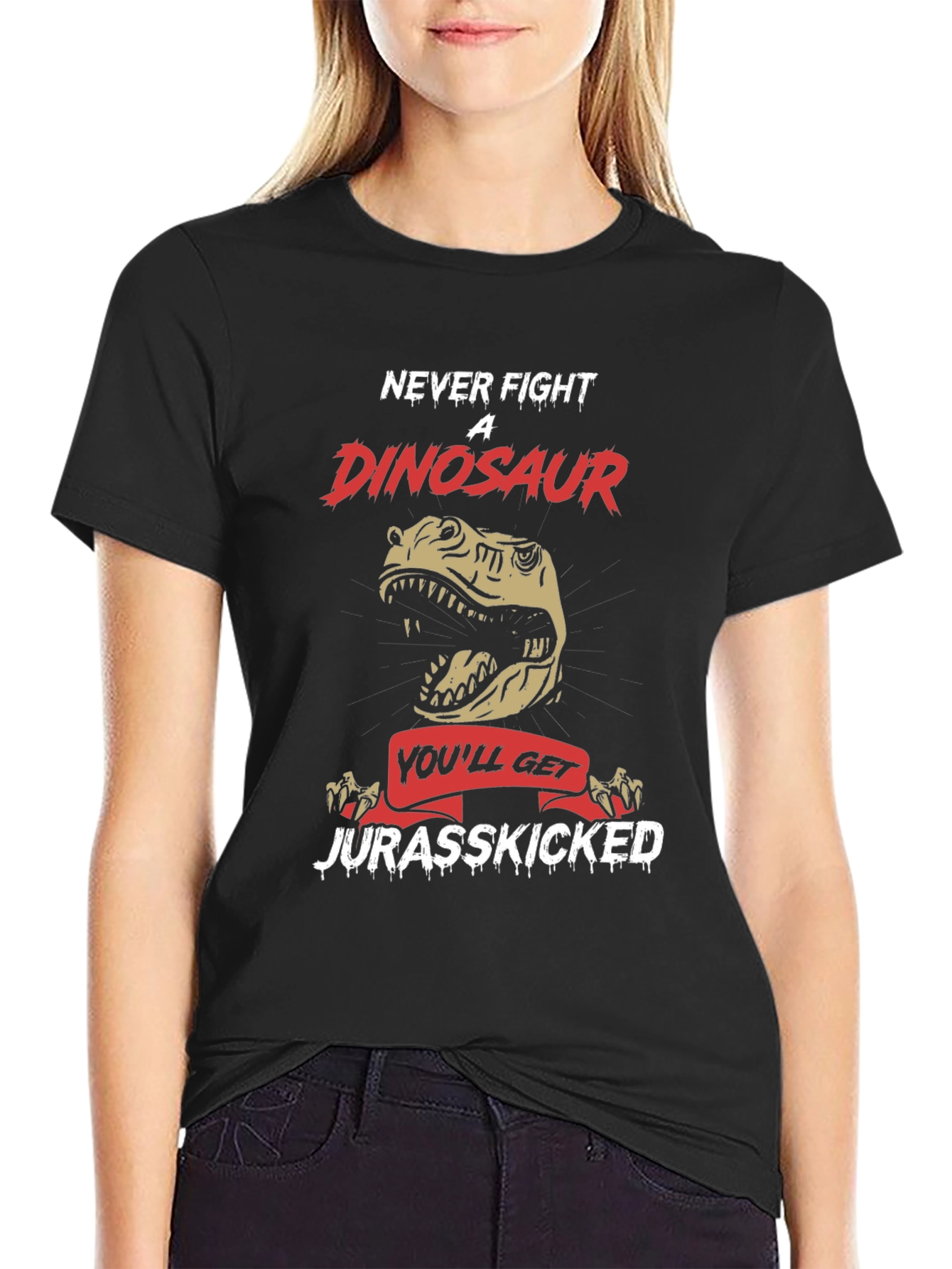 Never Fight Dinosaur T-Shirt - Jurassic Pun