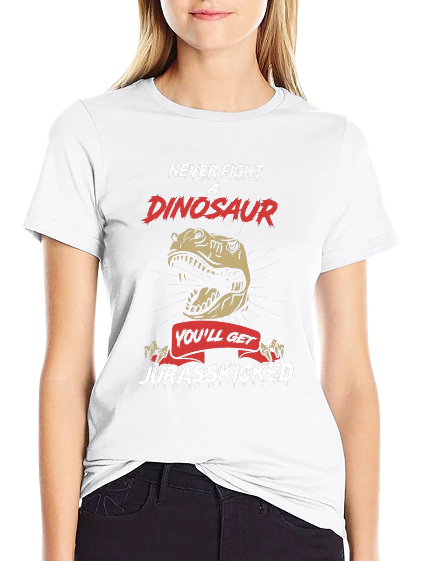 Never Fight Dinosaur T-Shirt - Jurassic Pun