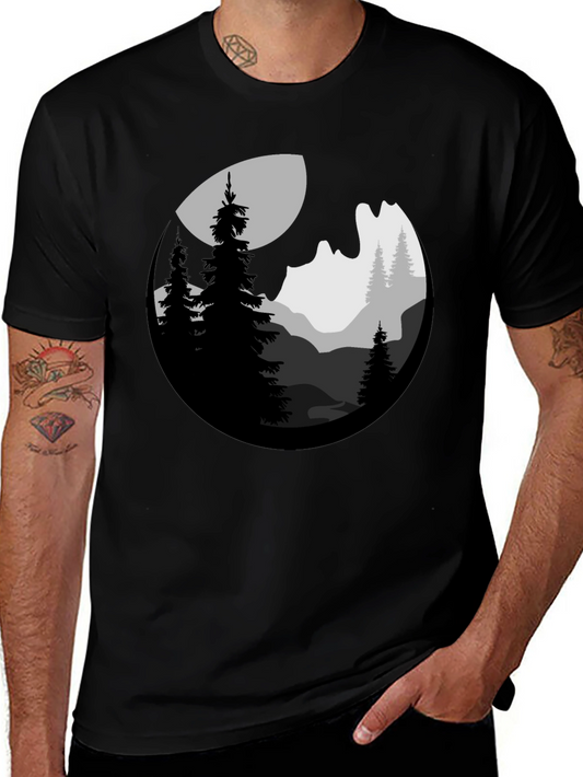 Nature Scene Graphic Tee - Mountain and Forest Design