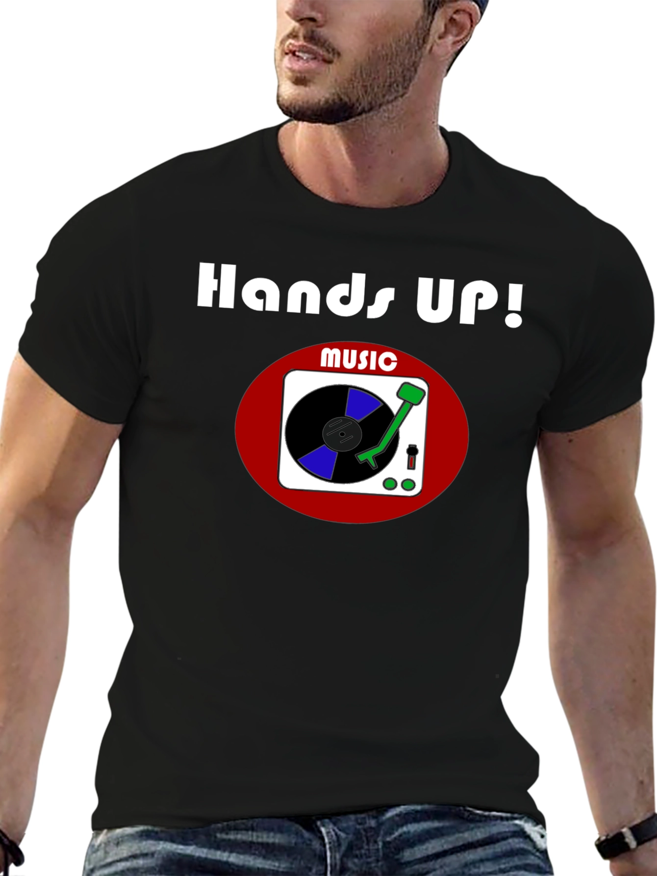 Hands Up! Music Graphic T-Shirt - Black