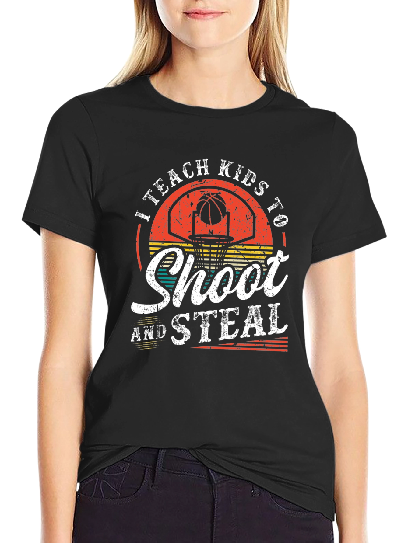 I Teach Kids To Shoot & Steal Basketball T-Shirt