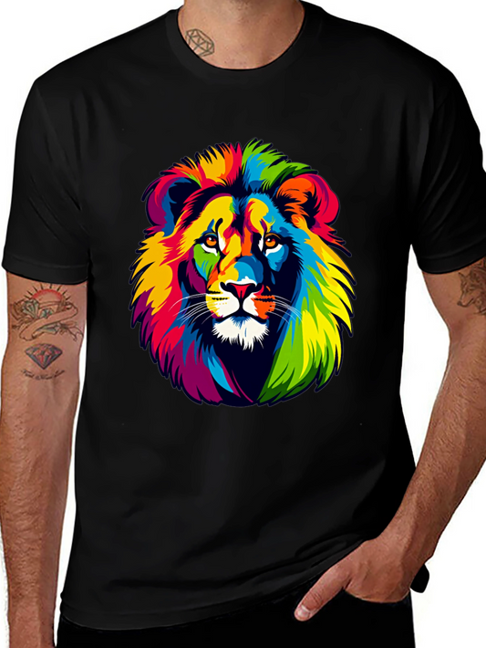 Vibrant Lion Graphic Tee - Bold Colorful Design