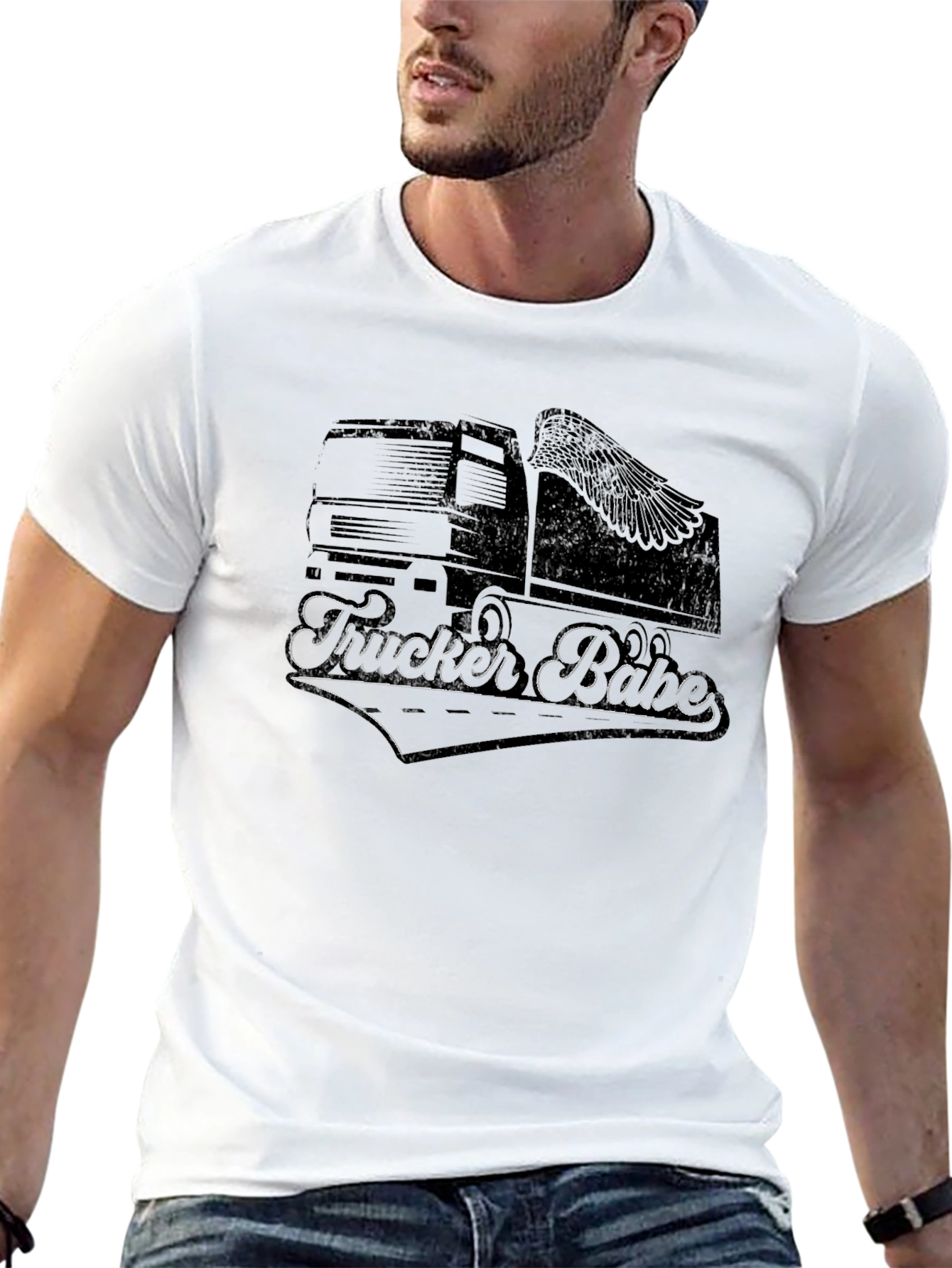 Trucker Babe Graphic T-Shirt - Black Crew Neck Tee