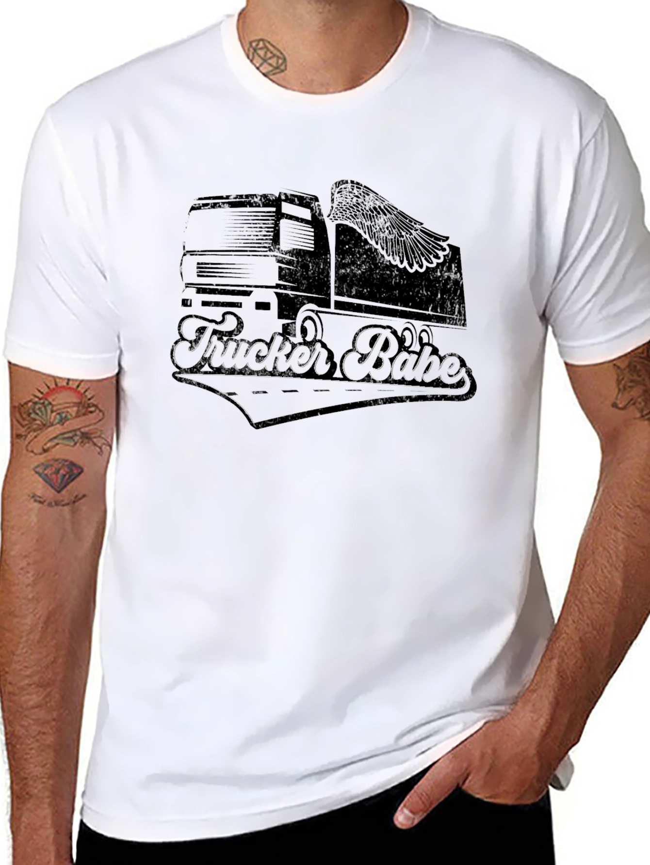 Trucker Babe Graphic T-Shirt - Black Crew Neck Tee