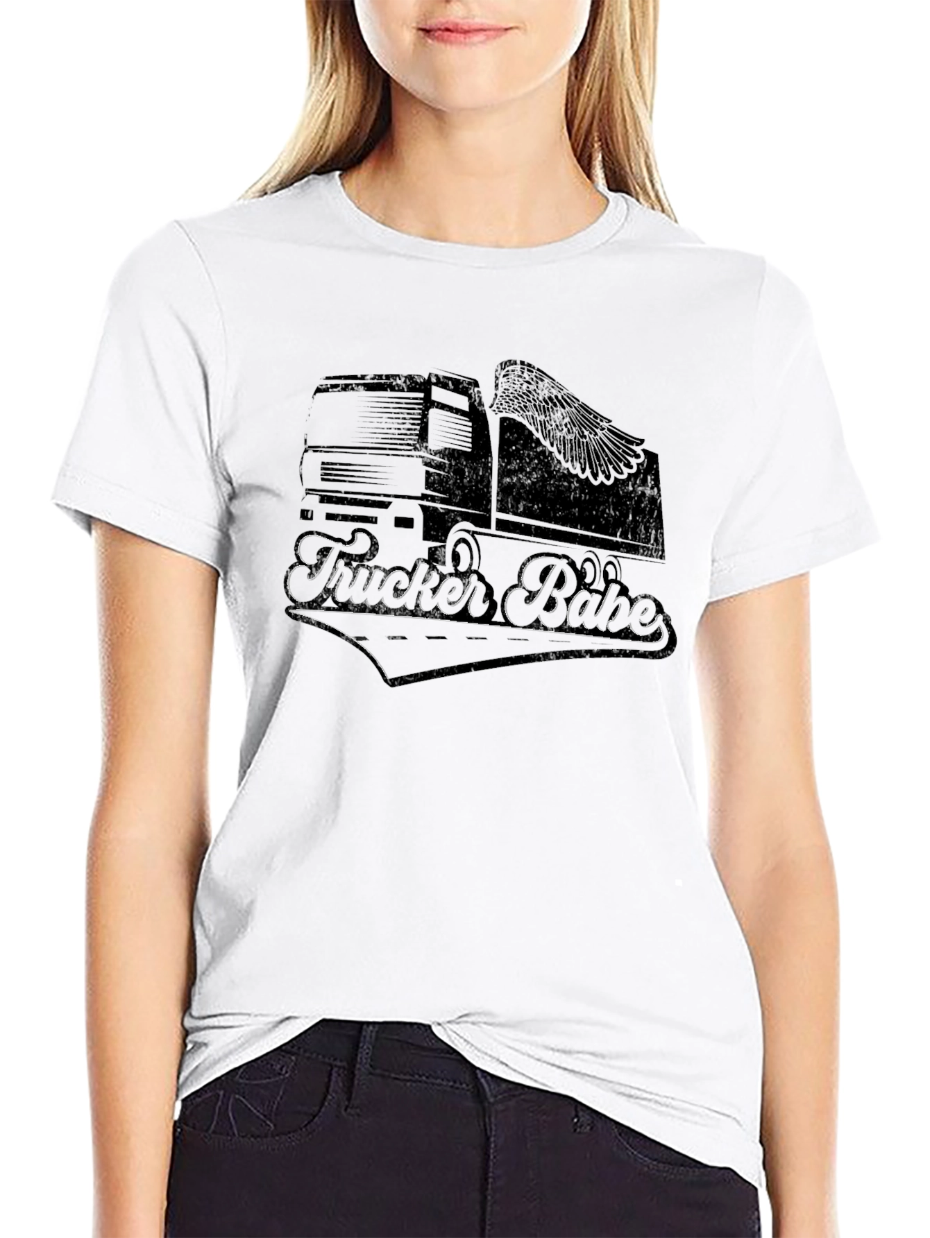 Trucker Babe Graphic T-Shirt - Black Crew Neck Tee
