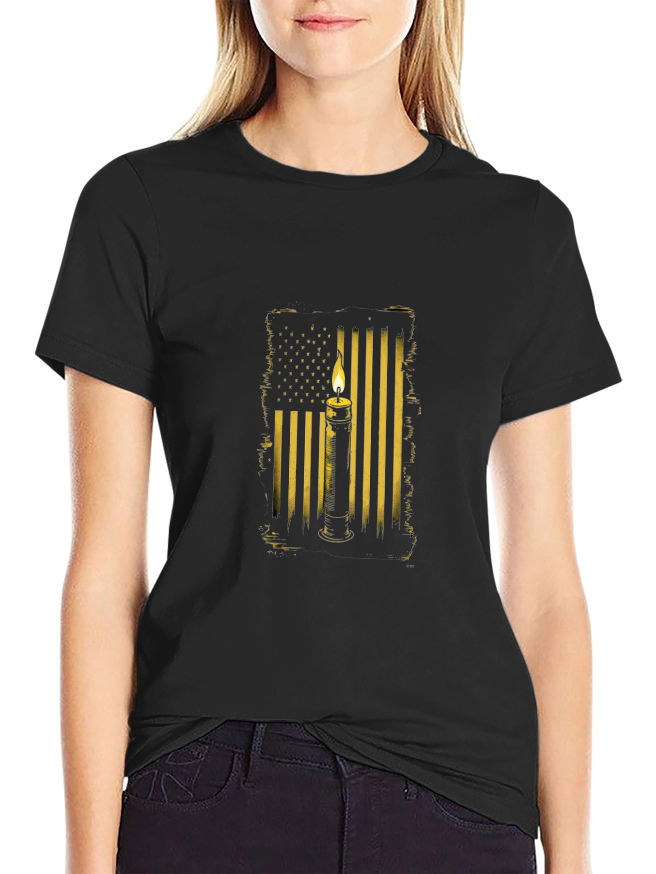 American Flag Candle T-Shirt - Black