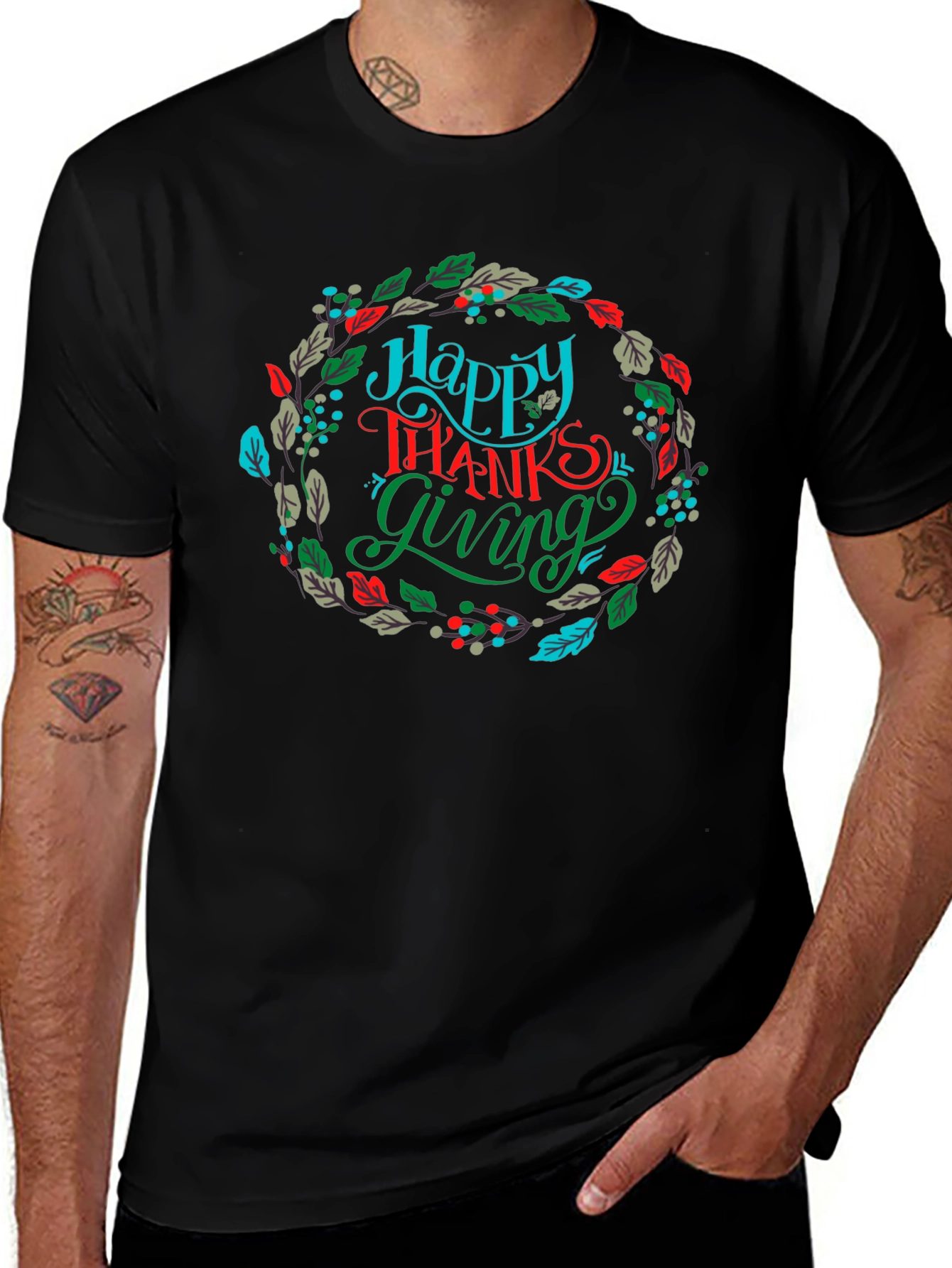 Happy Thanksgiving Wreath Graphic T-Shirt