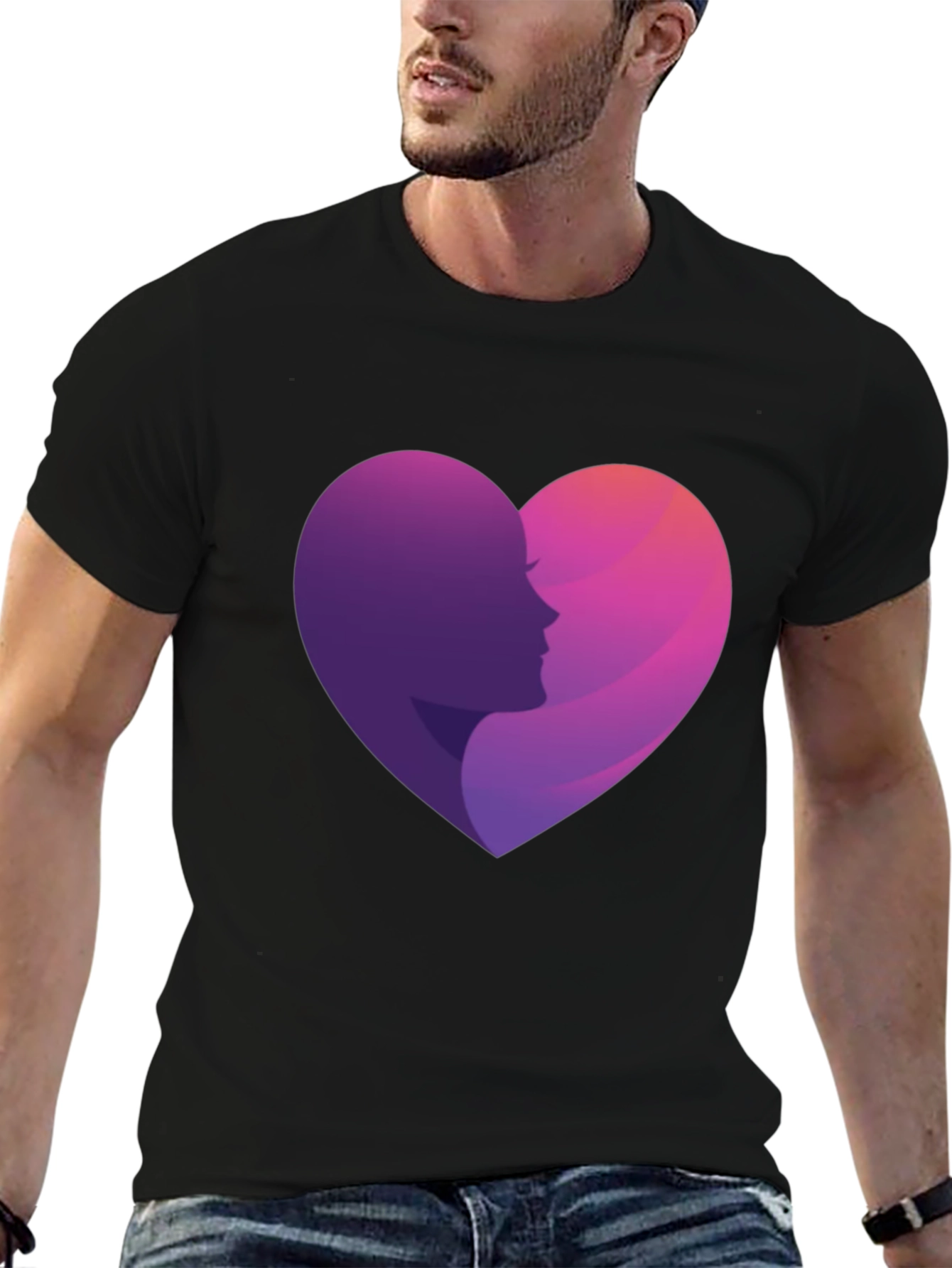 Heart Profile Graphic Tee - Stylish Black T-Shirt