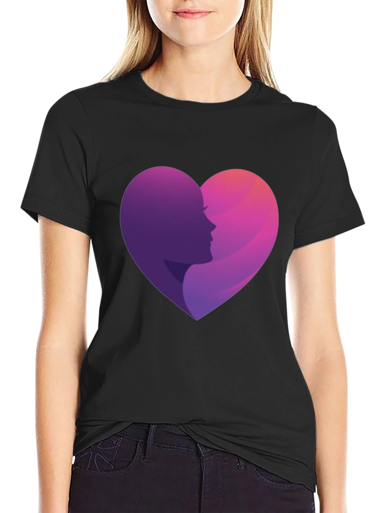 Heart Profile Graphic Tee - Stylish Black T-Shirt