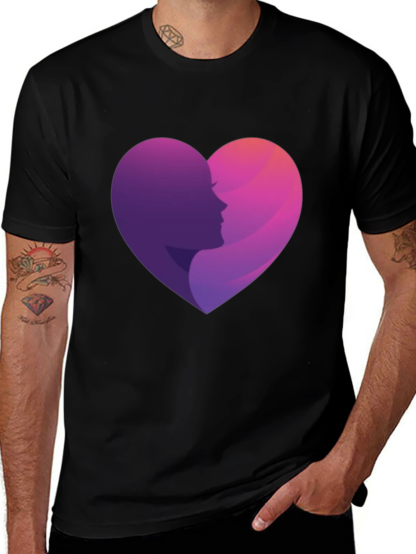 Heart Profile Graphic Tee - Stylish Black T-Shirt
