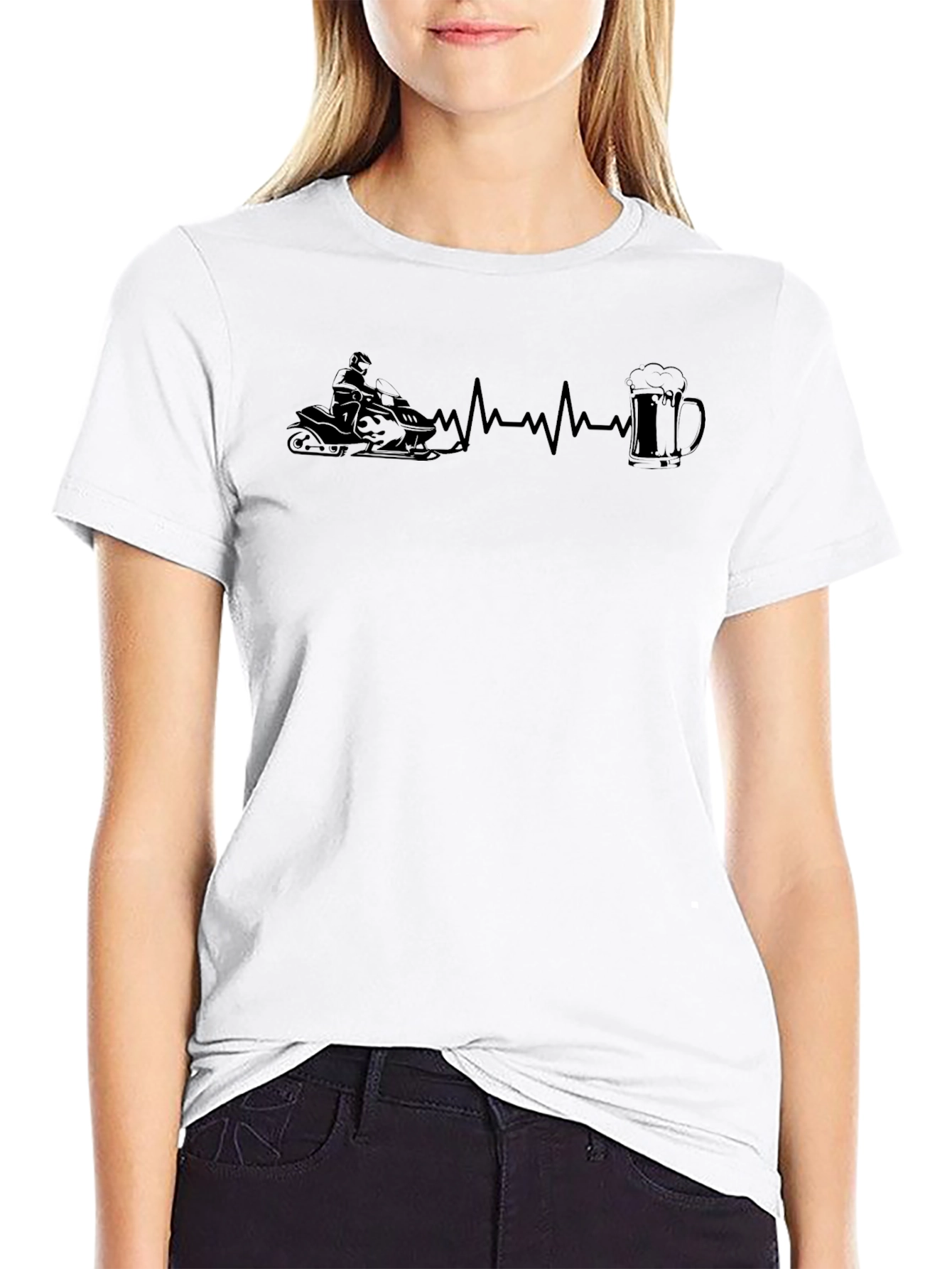 Snowmobile & Beer Heartbeat T-Shirt