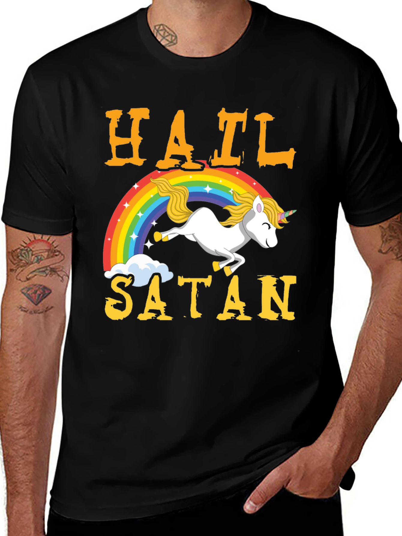 Hail Satan Unicorn Rainbow T-Shirt