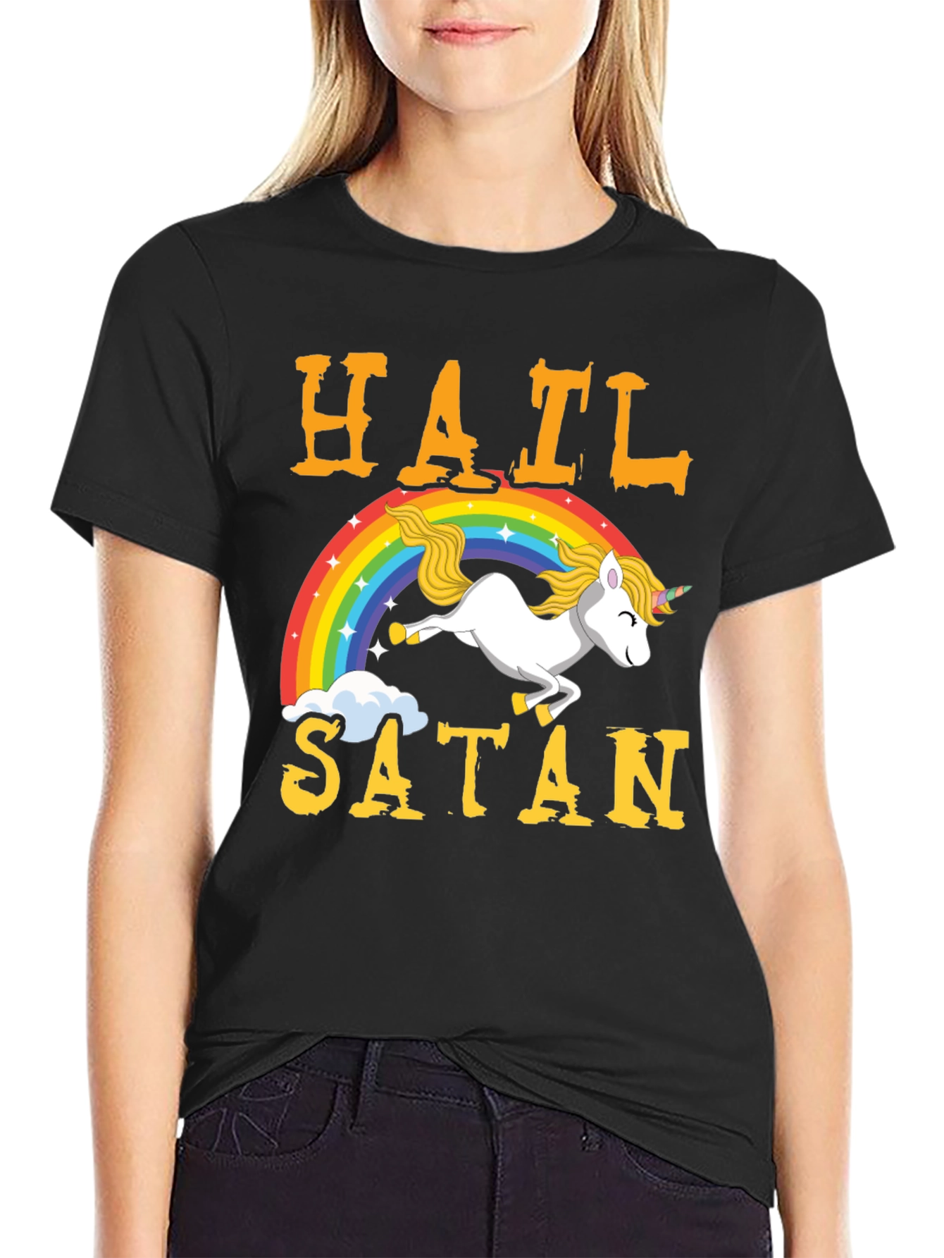 Hail Satan Unicorn Rainbow T-Shirt