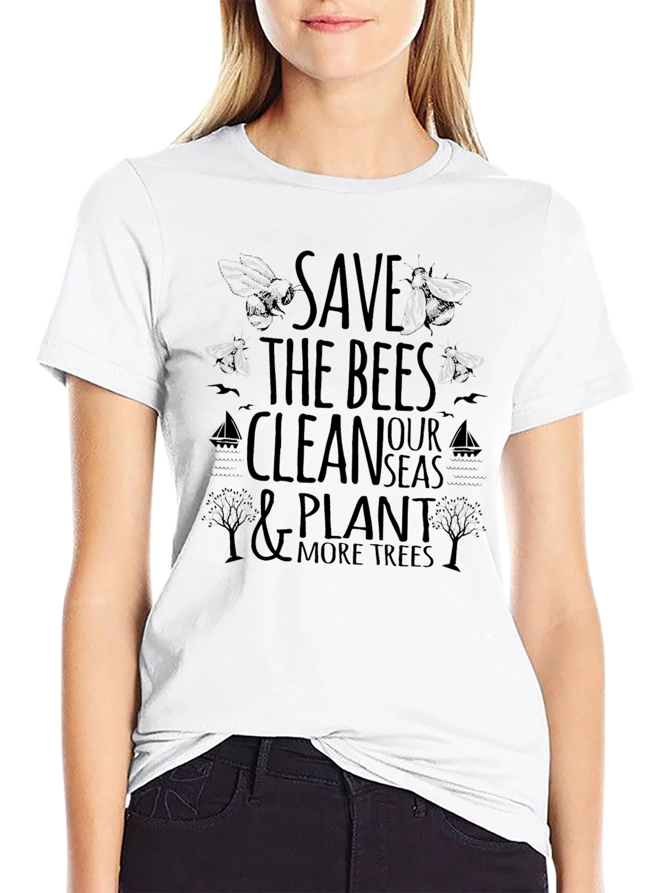 Save The Bees Graphic Print Black T-Shirt