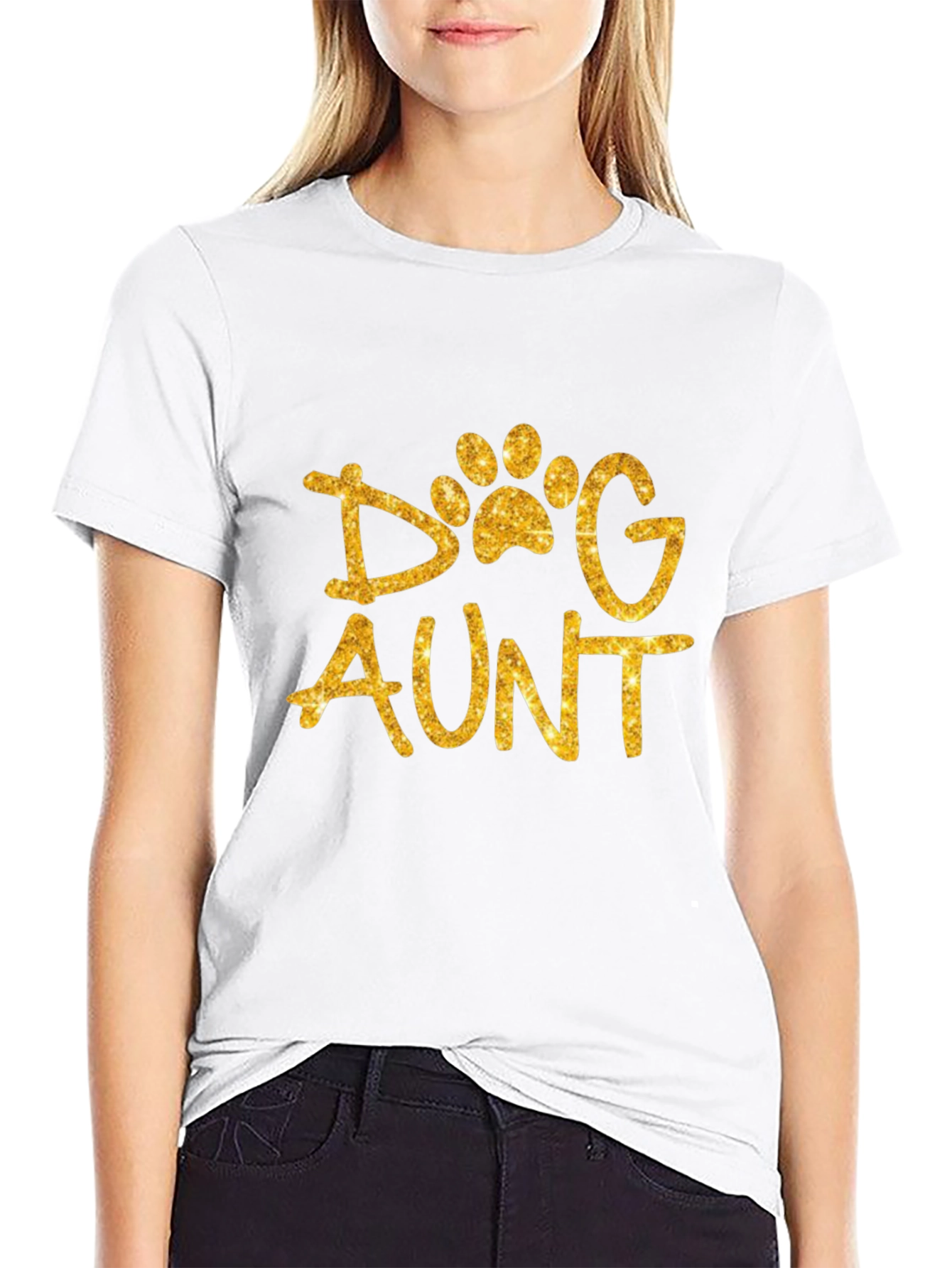 Dog Aunt Shirt - Glittery Paw Print Graphic Tee