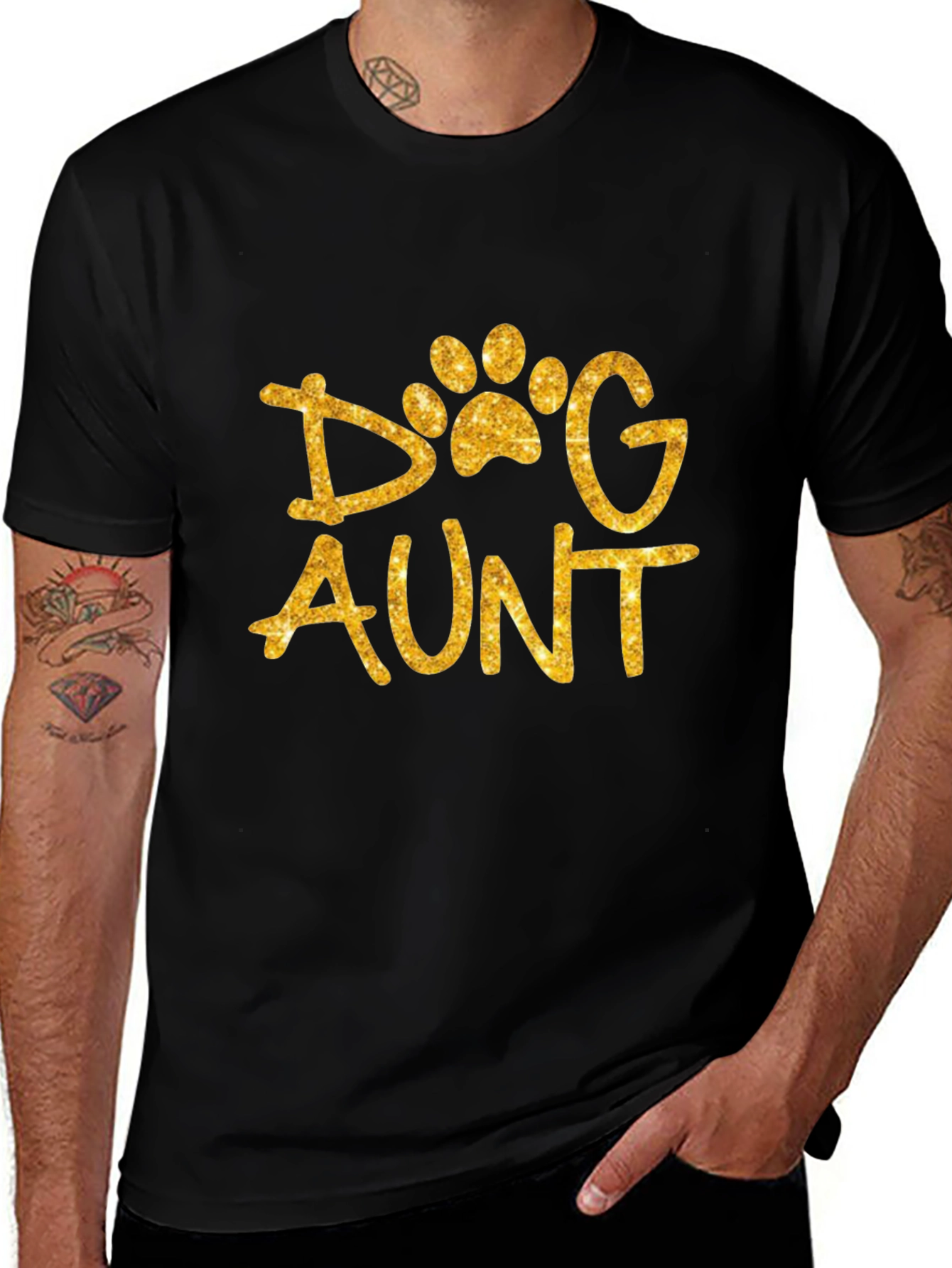 Dog Aunt Shirt - Glittery Paw Print Graphic Tee