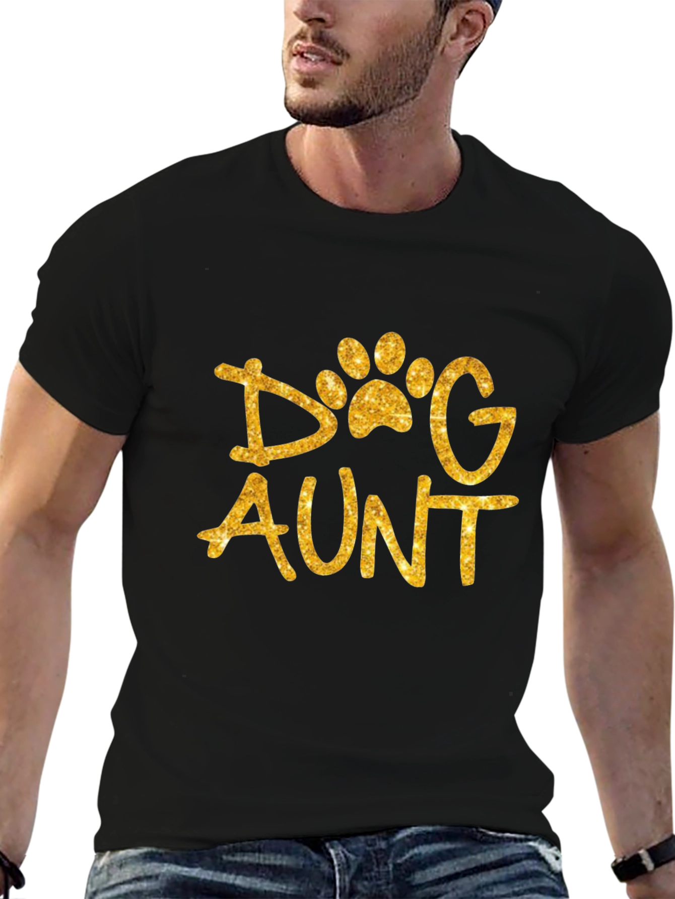 Dog Aunt Shirt - Glittery Paw Print Graphic Tee