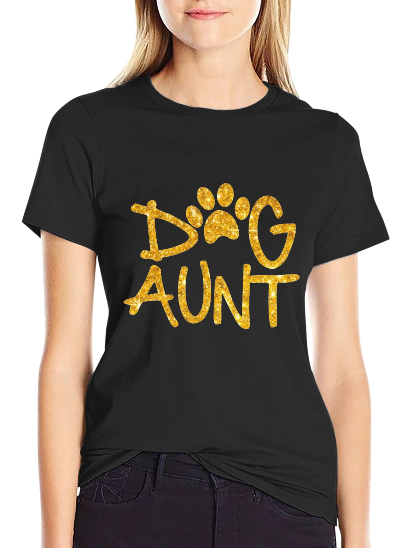Dog Aunt Shirt - Glittery Paw Print Graphic Tee