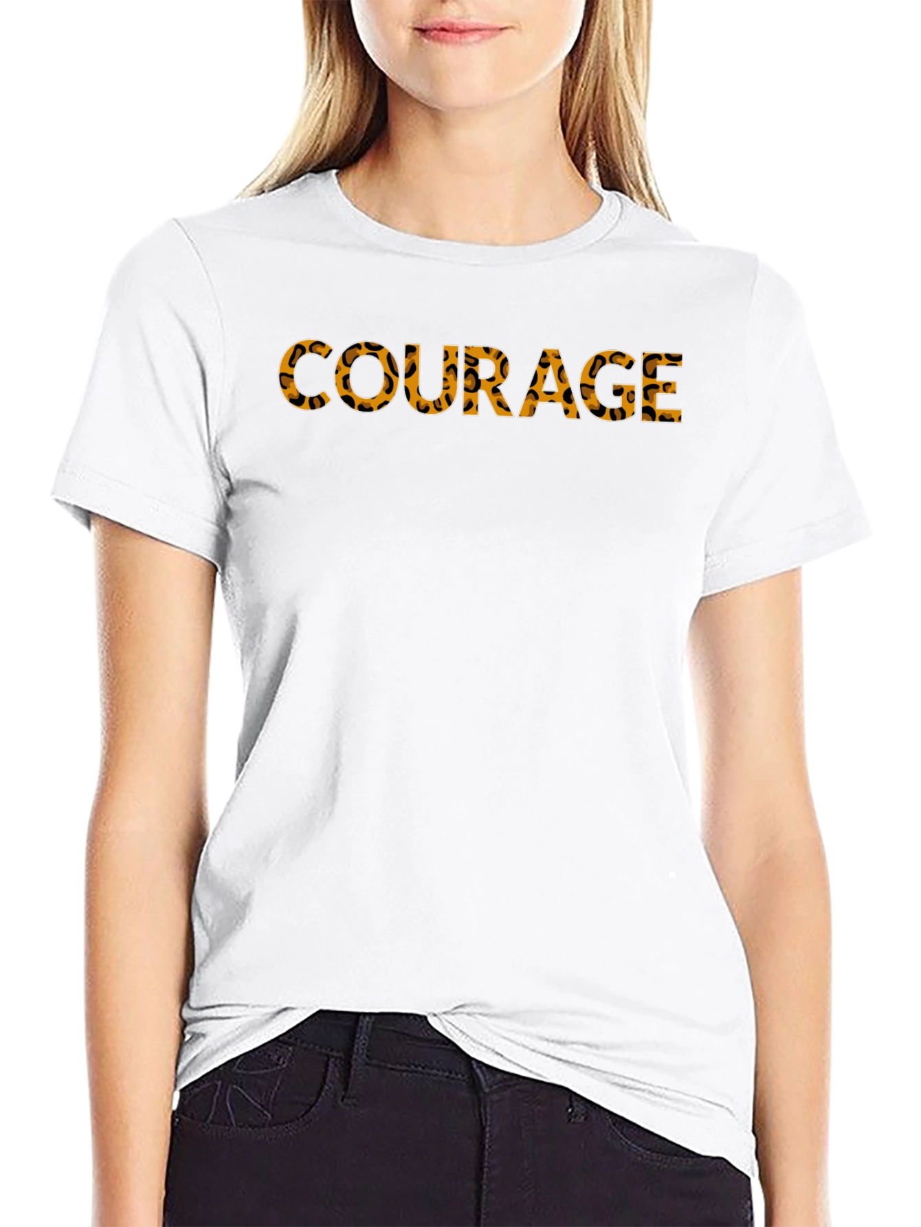 Courage Graphic Tee - Leopard Print Text Black T-Shirt